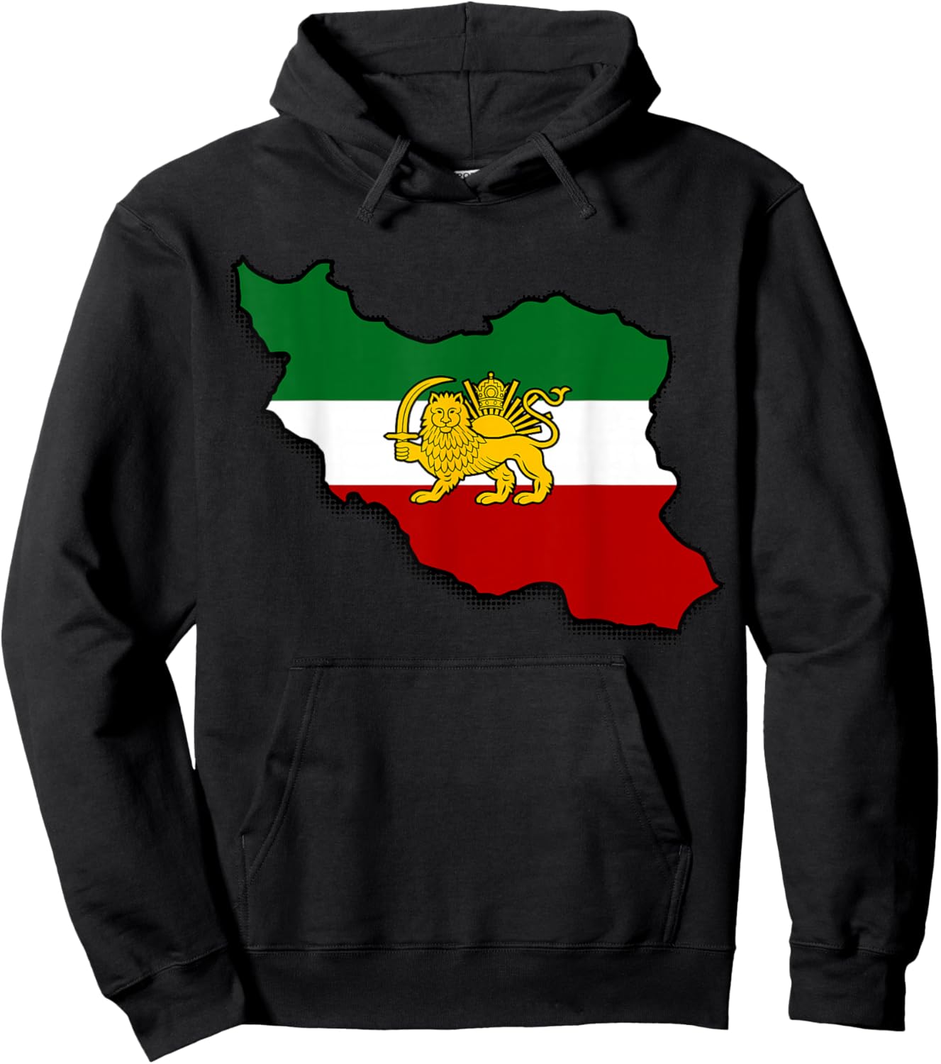 Iran Map Lion and Sun Persian Pahlavi Flag Hoodie - Hoodie | Black