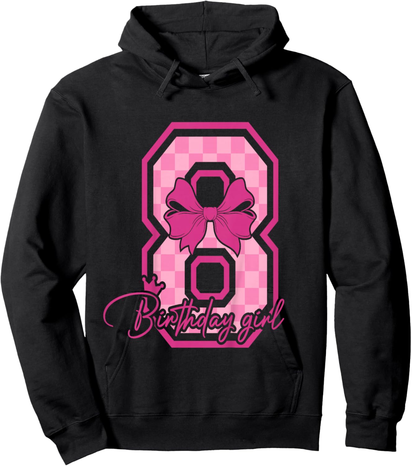8th Birthday Girl Pink Bow Eight Bday 8 Years Birthday Girl Hoodie - Hoodie | Black