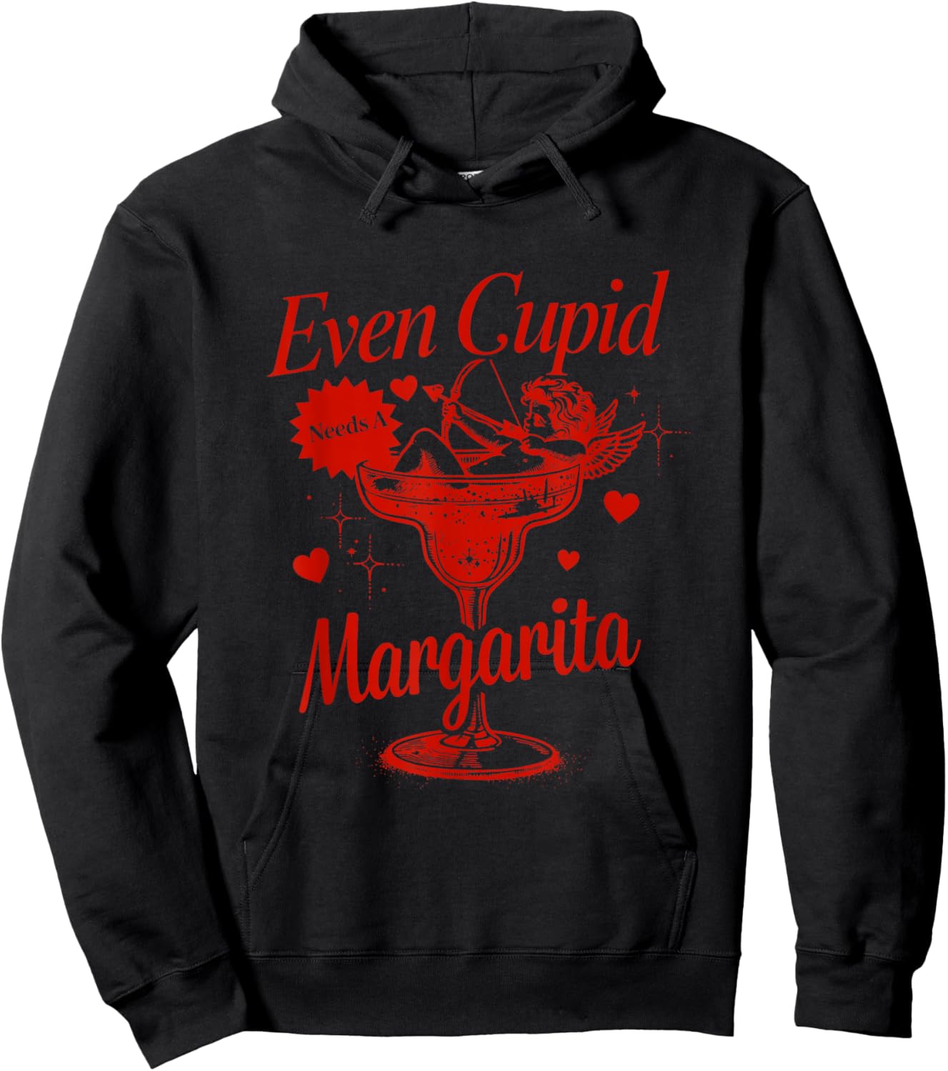 Funny Even Cupid Need A Margarita Retro Trendy Valentine Hoodie - Hoodie | Black
