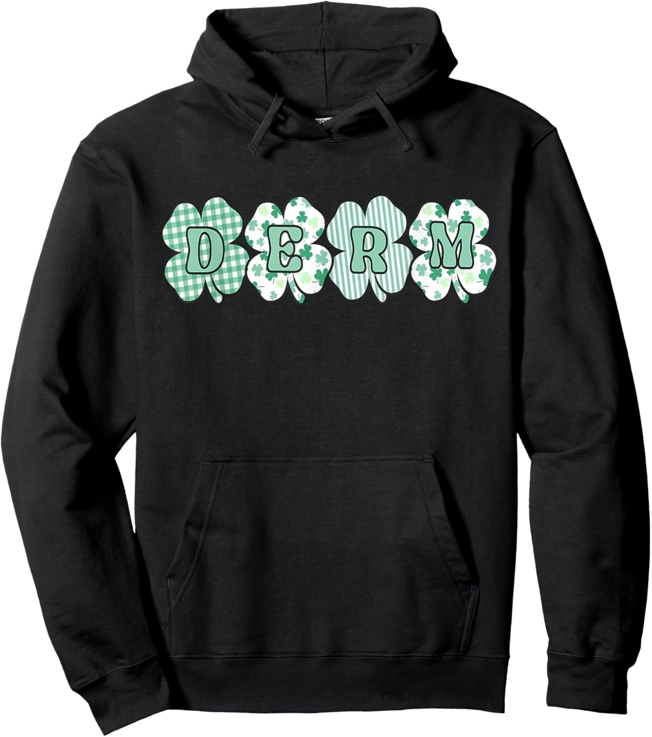 Retro Checkered Shamrock Derm St. Patty's Day Dermatologist Hoodie - Hoodie | Black