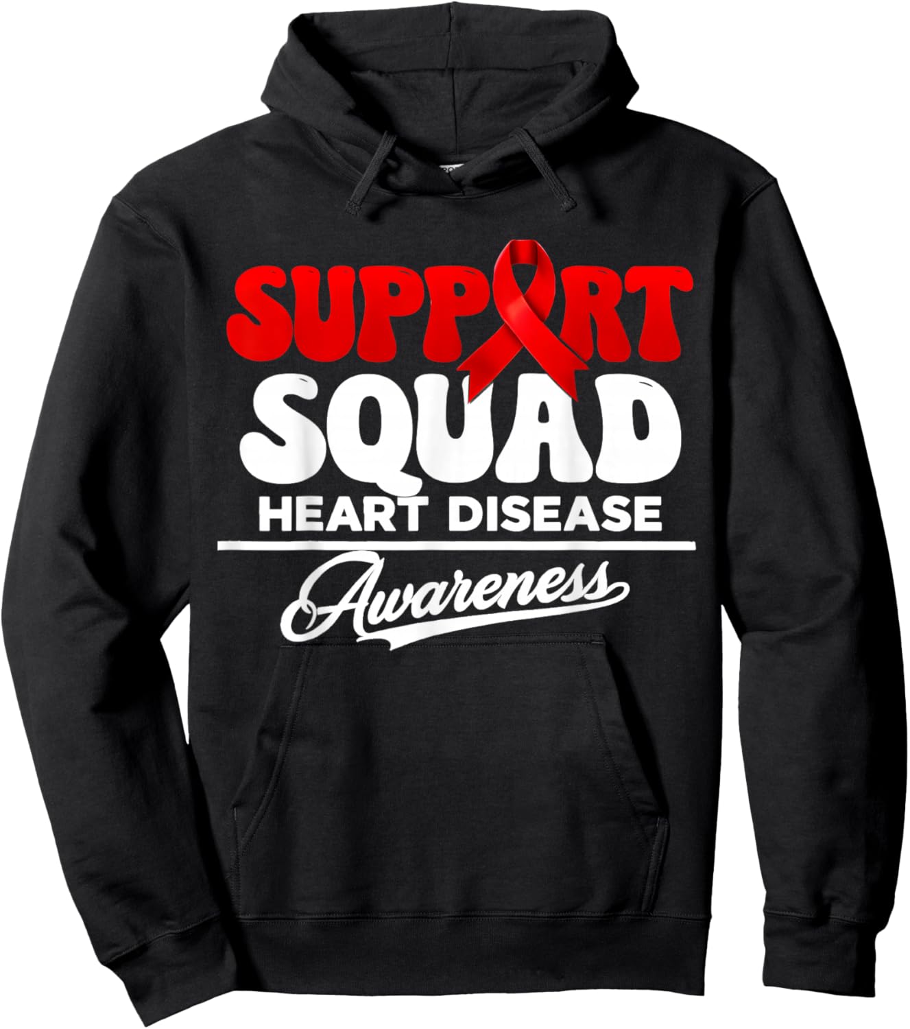 Support Squad Heart Disease Awareness Red Ribbon Hoodie - Hoodie | Black