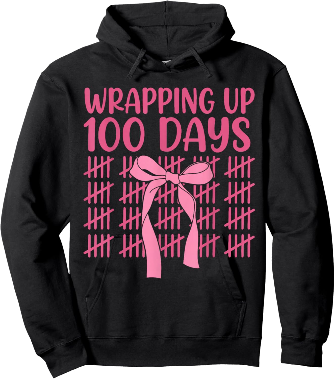 Wrapping Up 100 Days of School Cute Coquette Bow for Girls Hoodie - Hoodie | Black