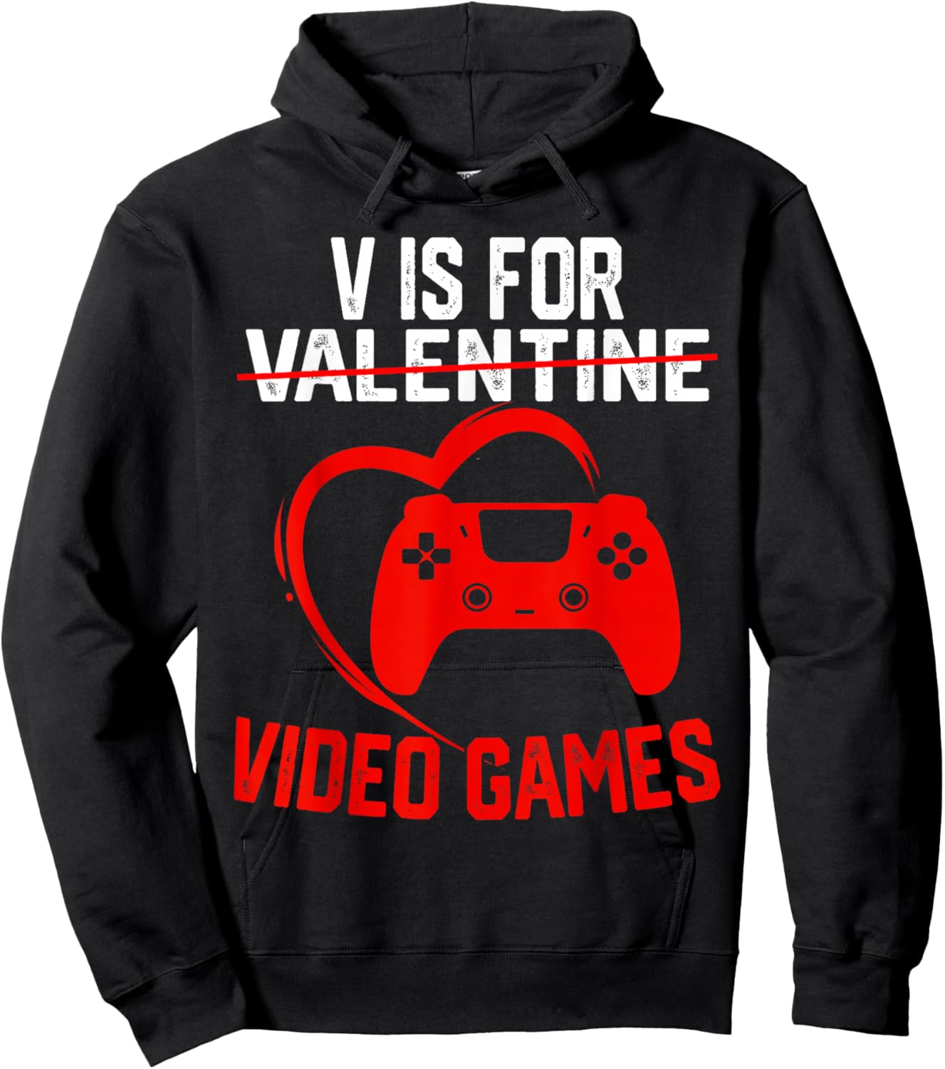 V is for Video Games Valentines Gamer Boy Men Kids Hoodie - Hoodie | Black