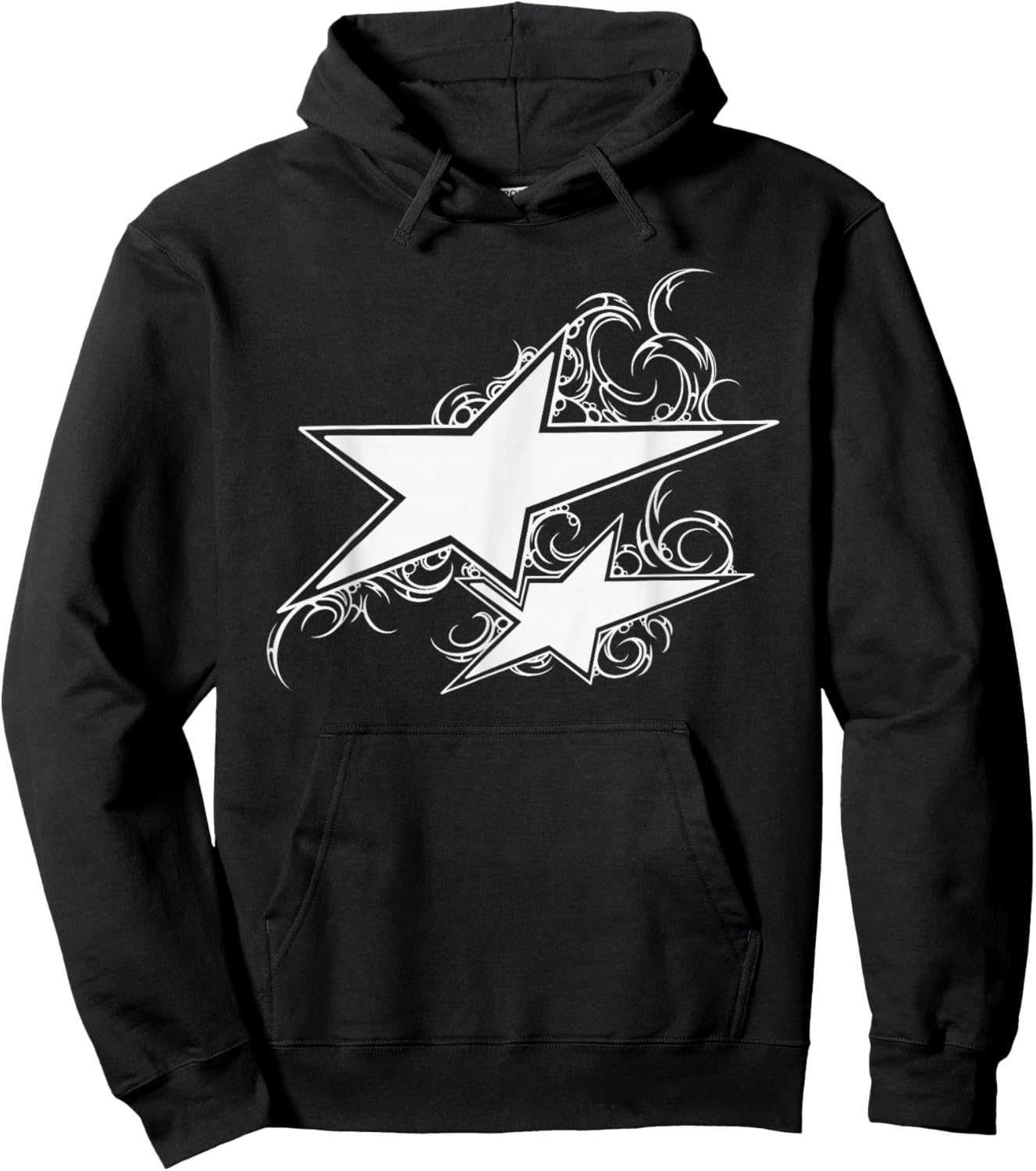 Y2K 90s Tattoo STYL Double Star Hoodie - Hoodie | Black