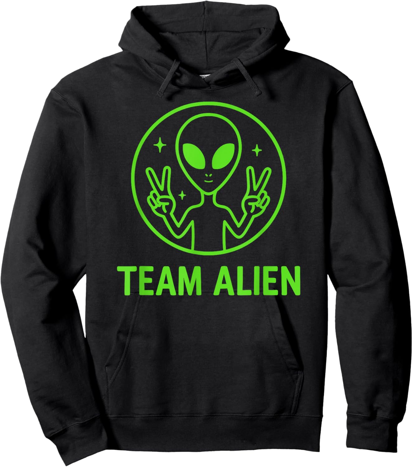 Team Alien – Funny Green Extraterrestrial Peace Sign Cartoon Hoodie - Hoodie | Black
