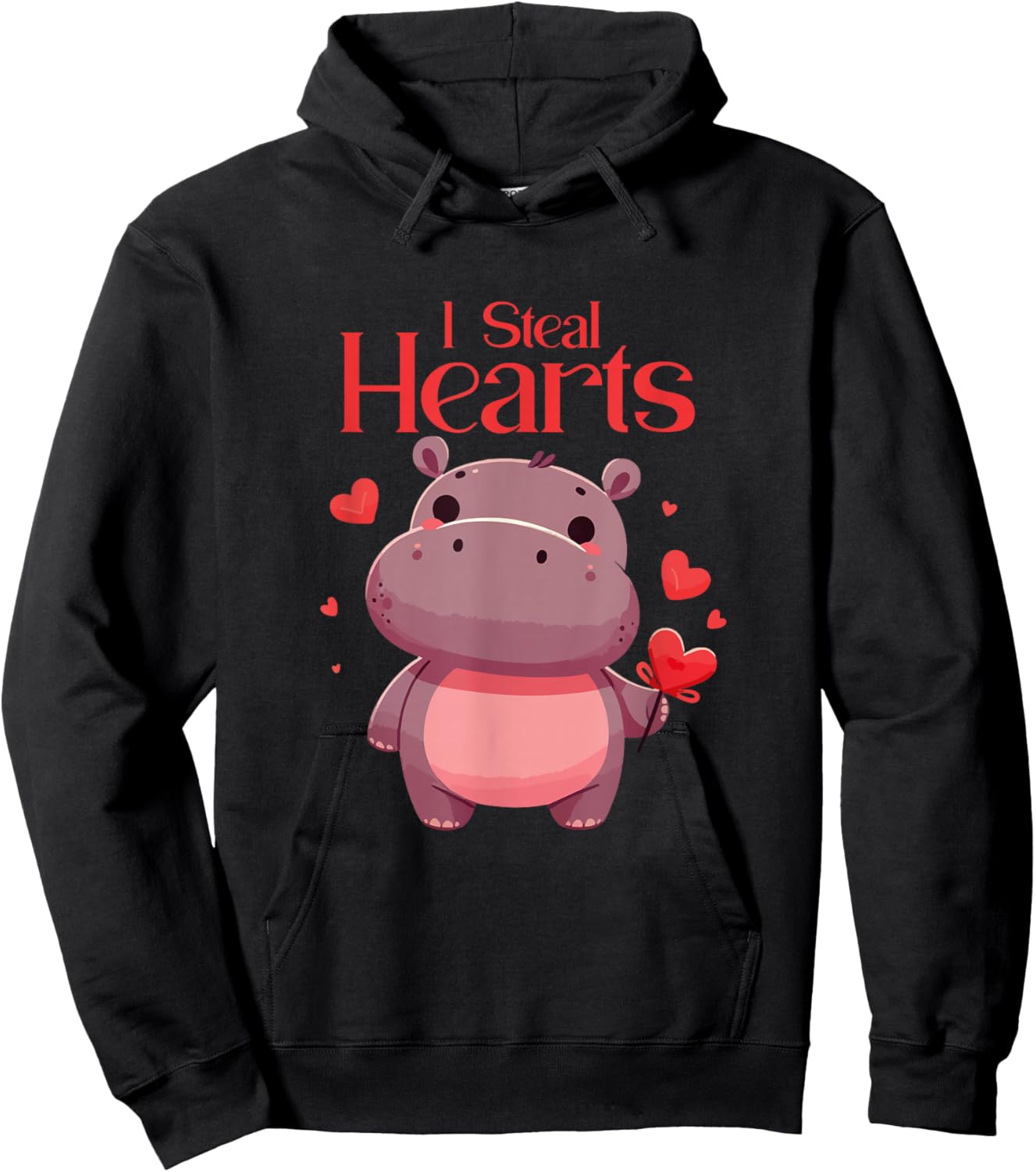 Cute Valentine Heart for Love Couples: Hippo Hippopotamus Hoodie - Hoodie | Black