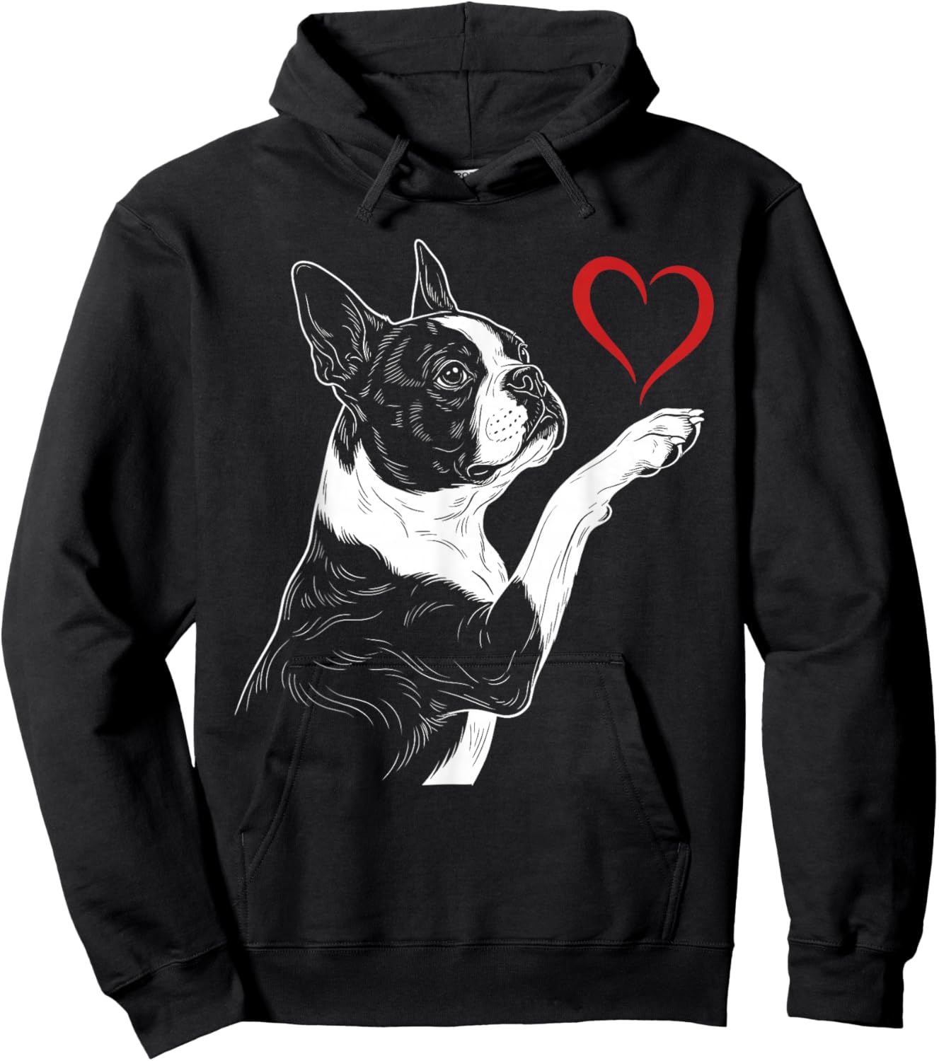Boston Terrier Lover Dog Art Bostie Holding Heart Valentines Hoodie - Hoodie | Black