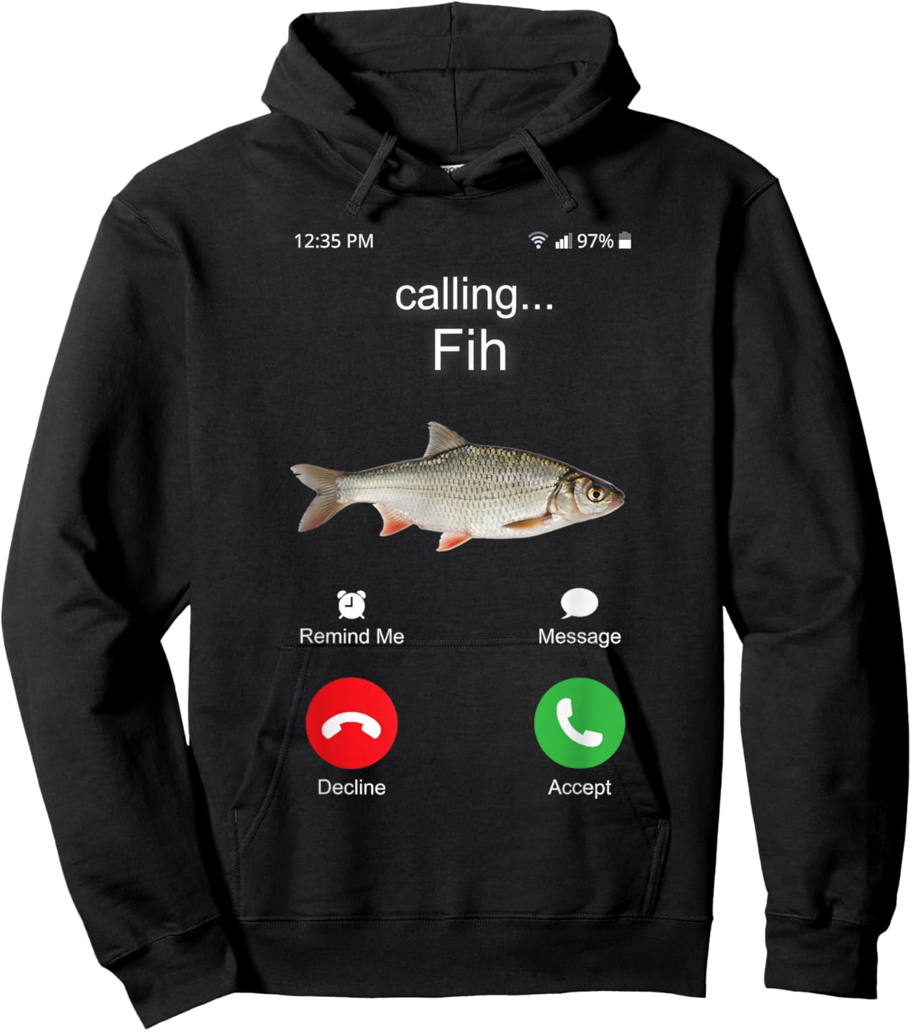 Funny Fih Calling Meme Brainrot Silly Fish Misspelled Joke Hoodie - Hoodie | Black