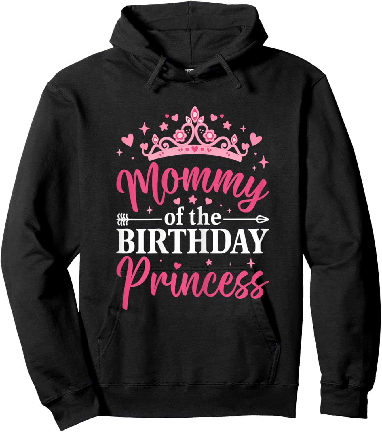 Mommy of The Birthday Princess Pink Crown Mom Hoodie - Hoodie | Black