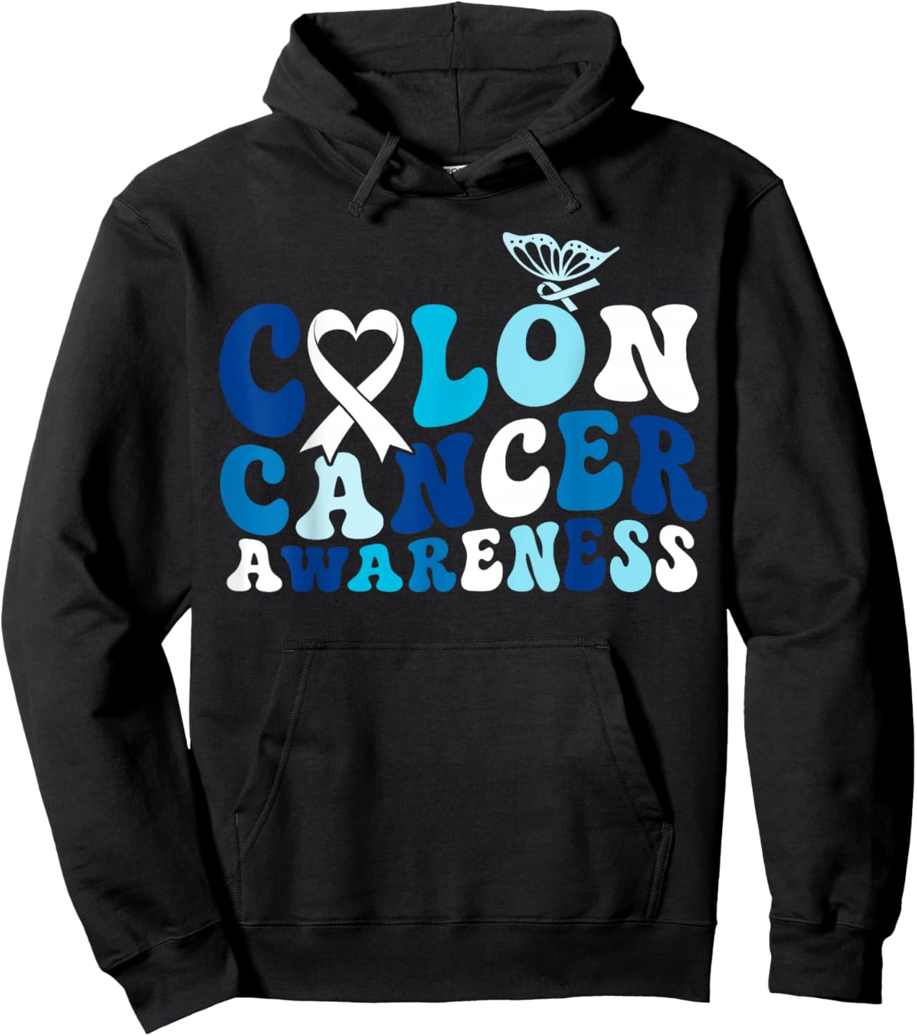 Groovy Colorectal Colon Cancer Awareness Ribbon Butterfly Hoodie - Hoodie | Black