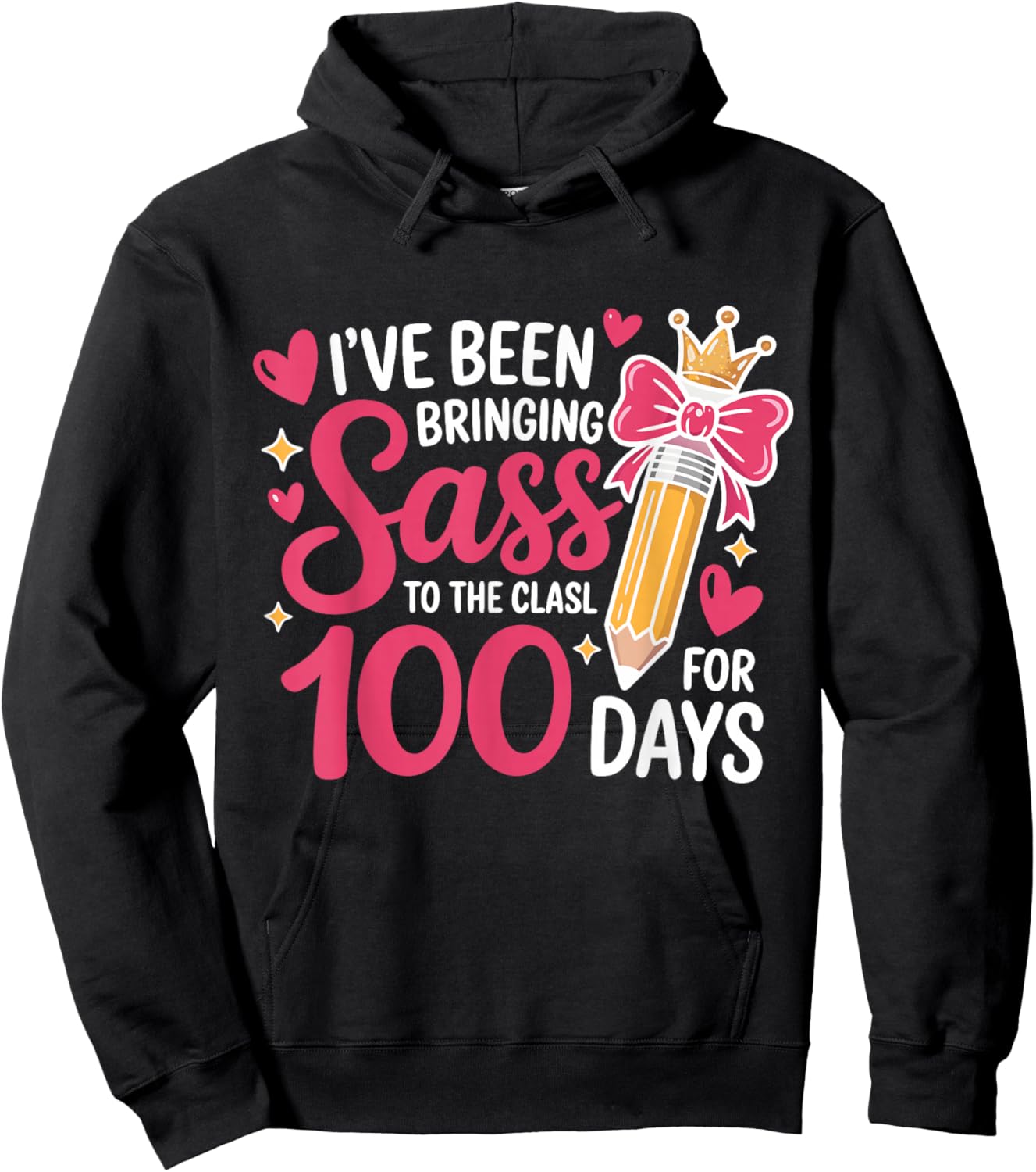 Bringing Sass to The Class for 100 Days of School Bow Girls Hoodie - Hoodie | Black