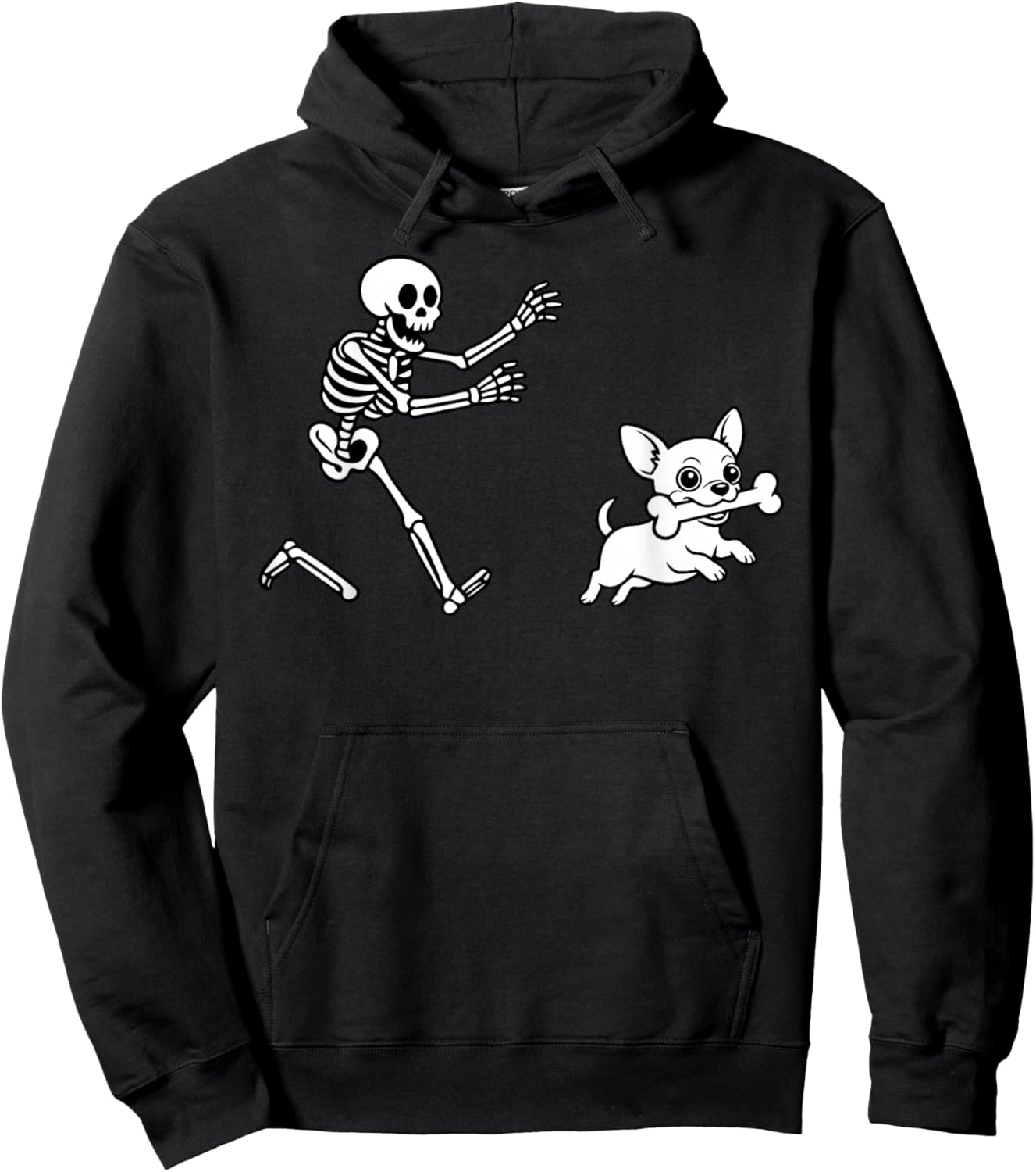 Funny Chihuahua Running Skeleton Halloween Hoodie - Hoodie | Black