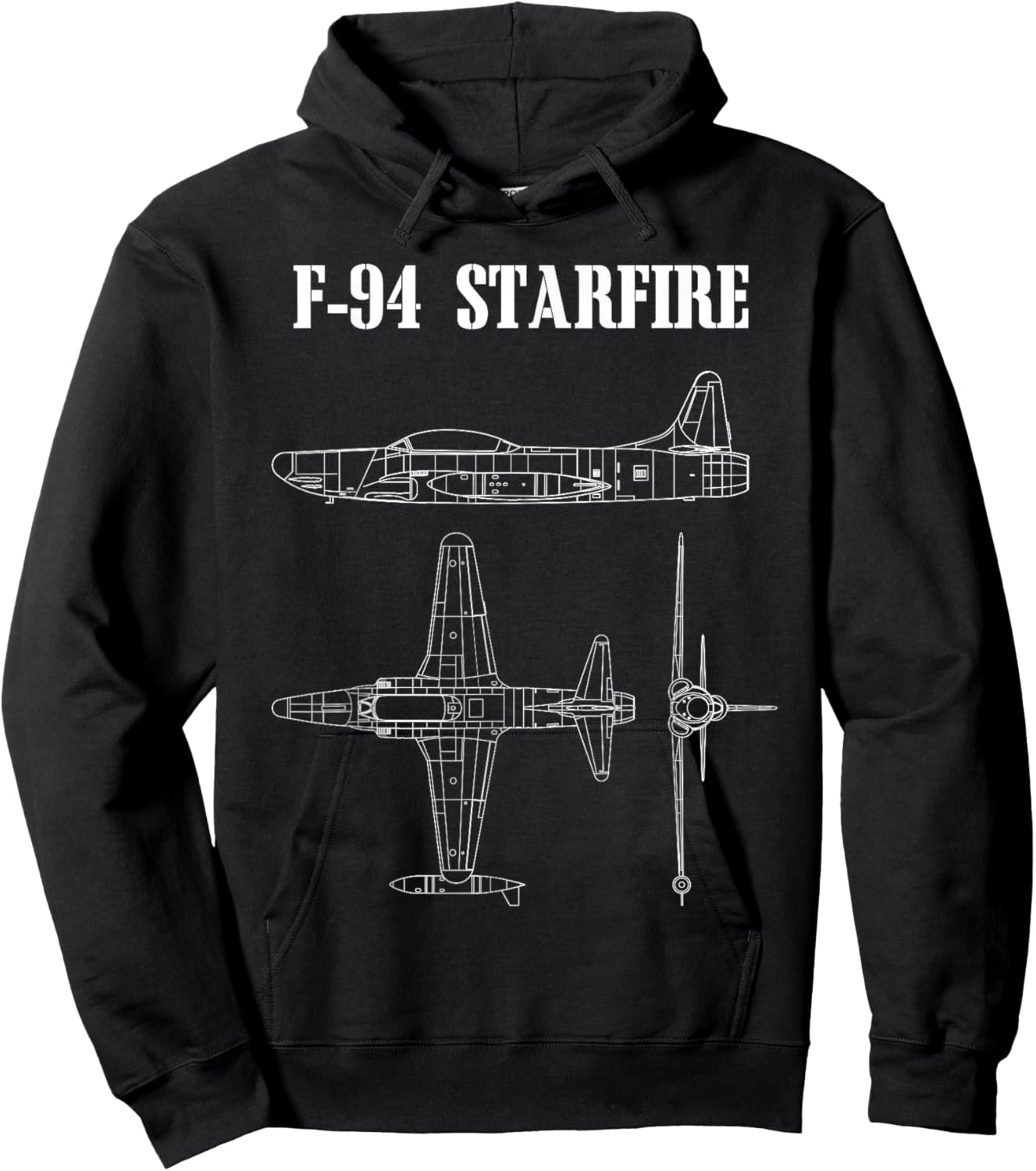 F-94 Starfire American Airplane Aircraft Blueprint Hoodie - Hoodie | Black
