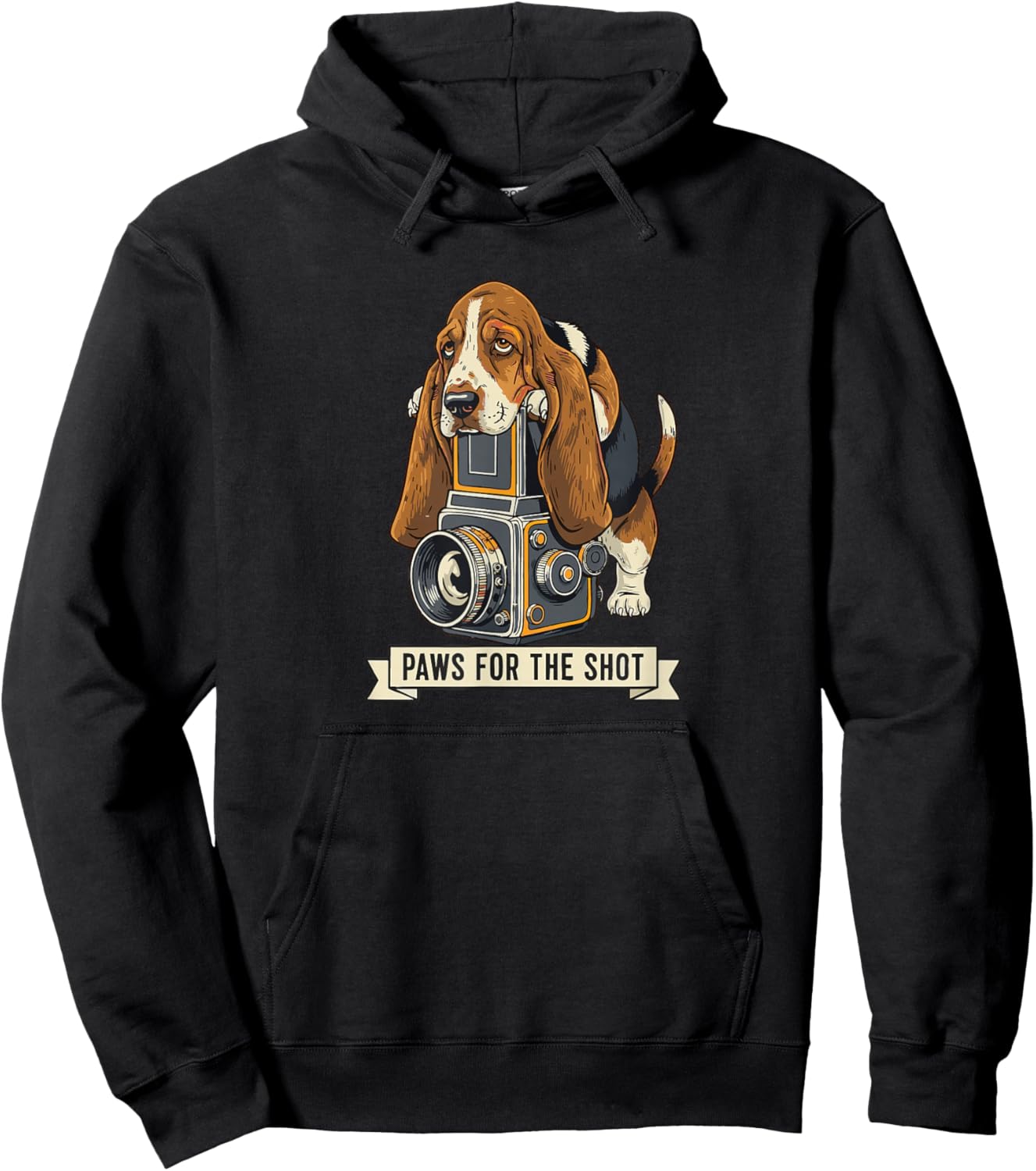 Cute Basset Hound Photography Paws for The Shot Pun Photo Hoodie - Hoodie | Black