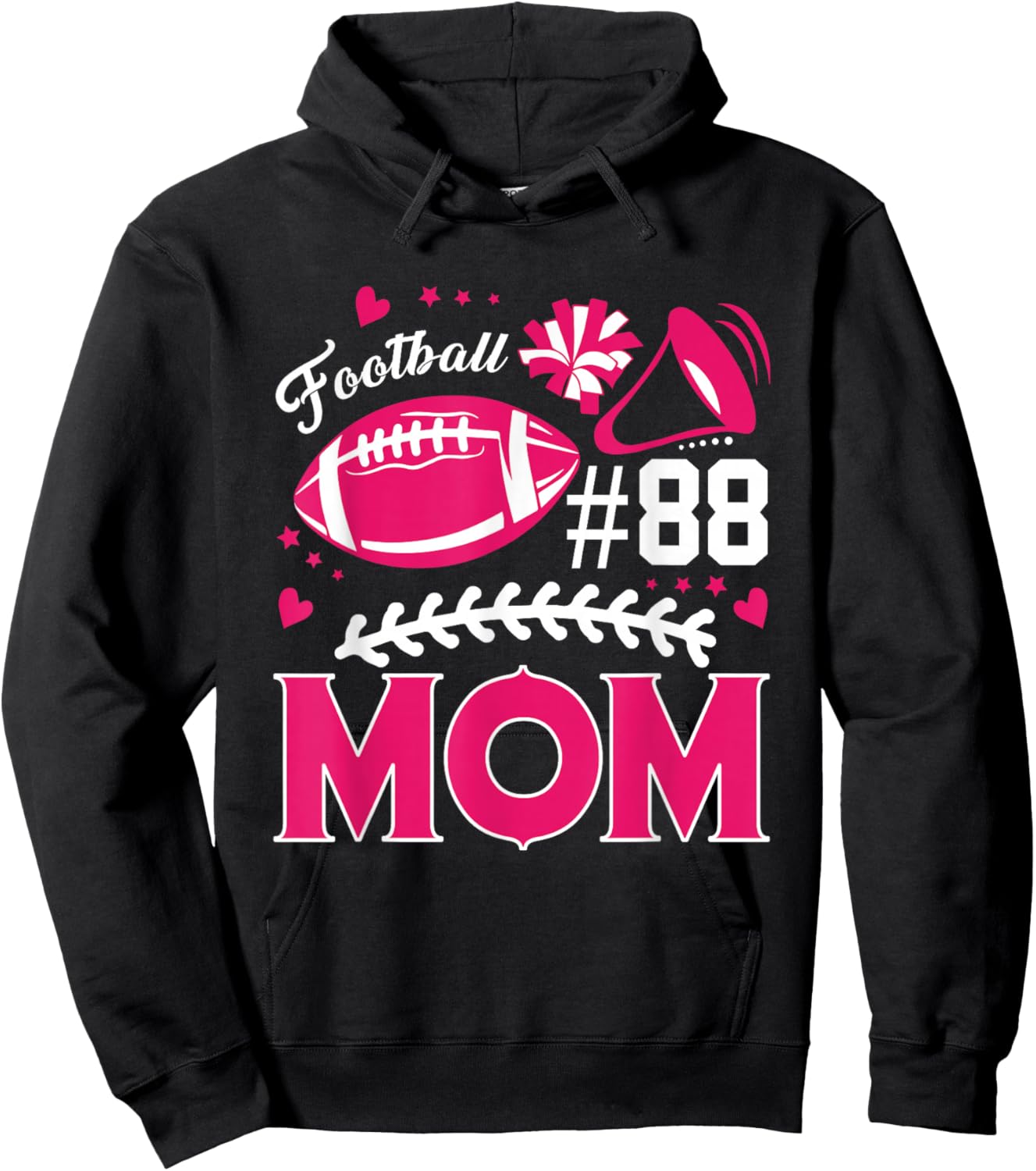 Biggest Fan Football Number 88 Cheer Mom Cheerleader Hoodie - Hoodie | Black