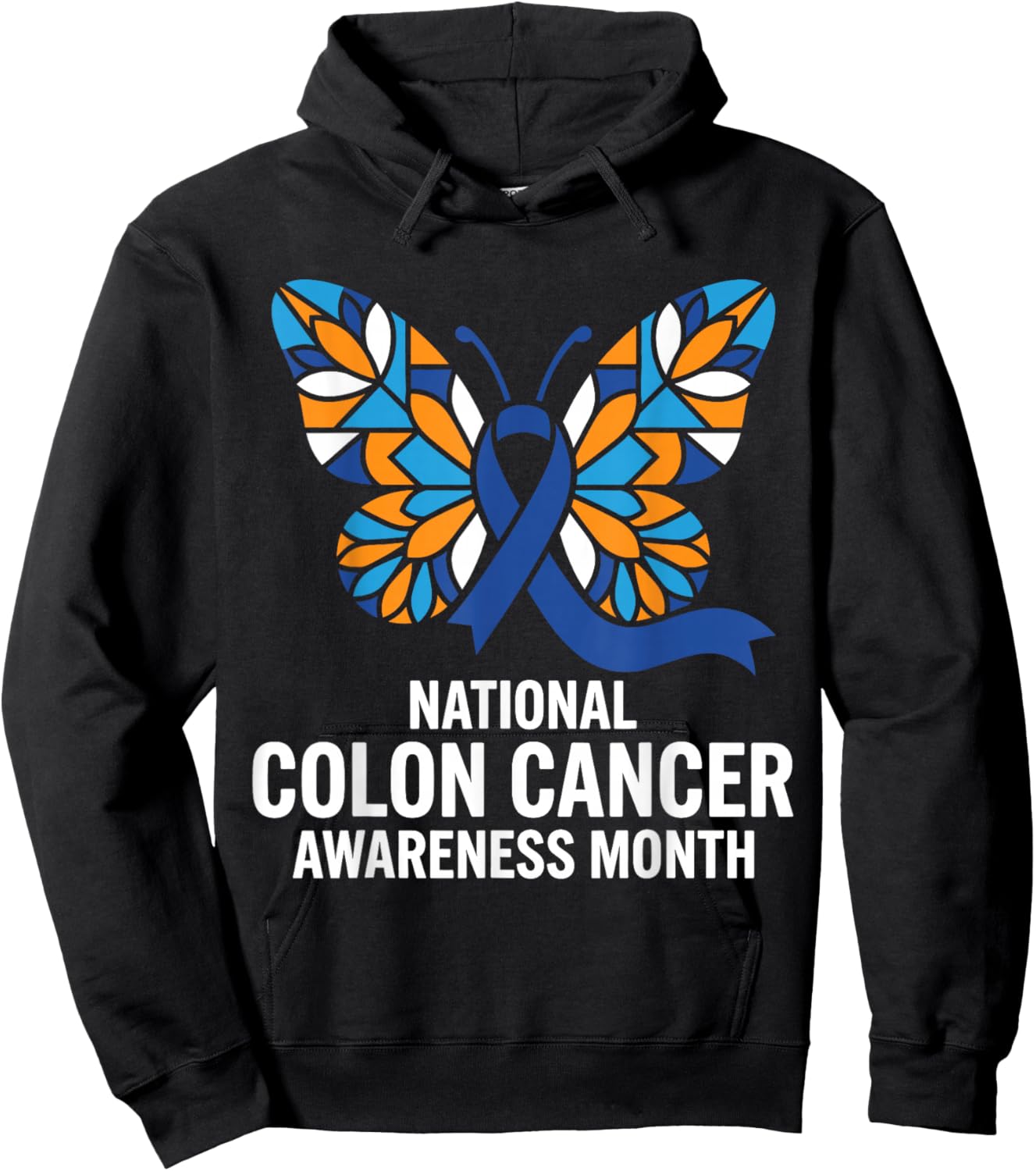 National Colon Cancer Awareness Month Blue Ribbon Men Women Hoodie - Hoodie | Black