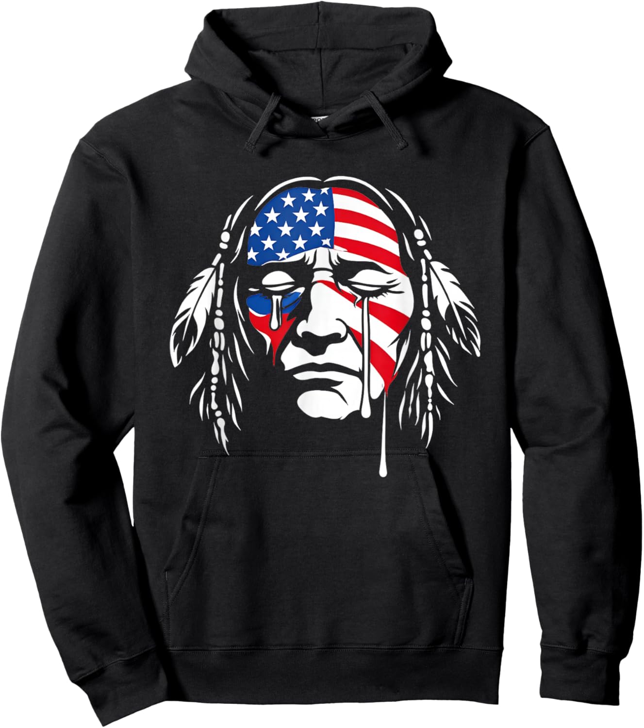 Crying Native American Indian Chief American USA Flag Hoodie - Hoodie | Black
