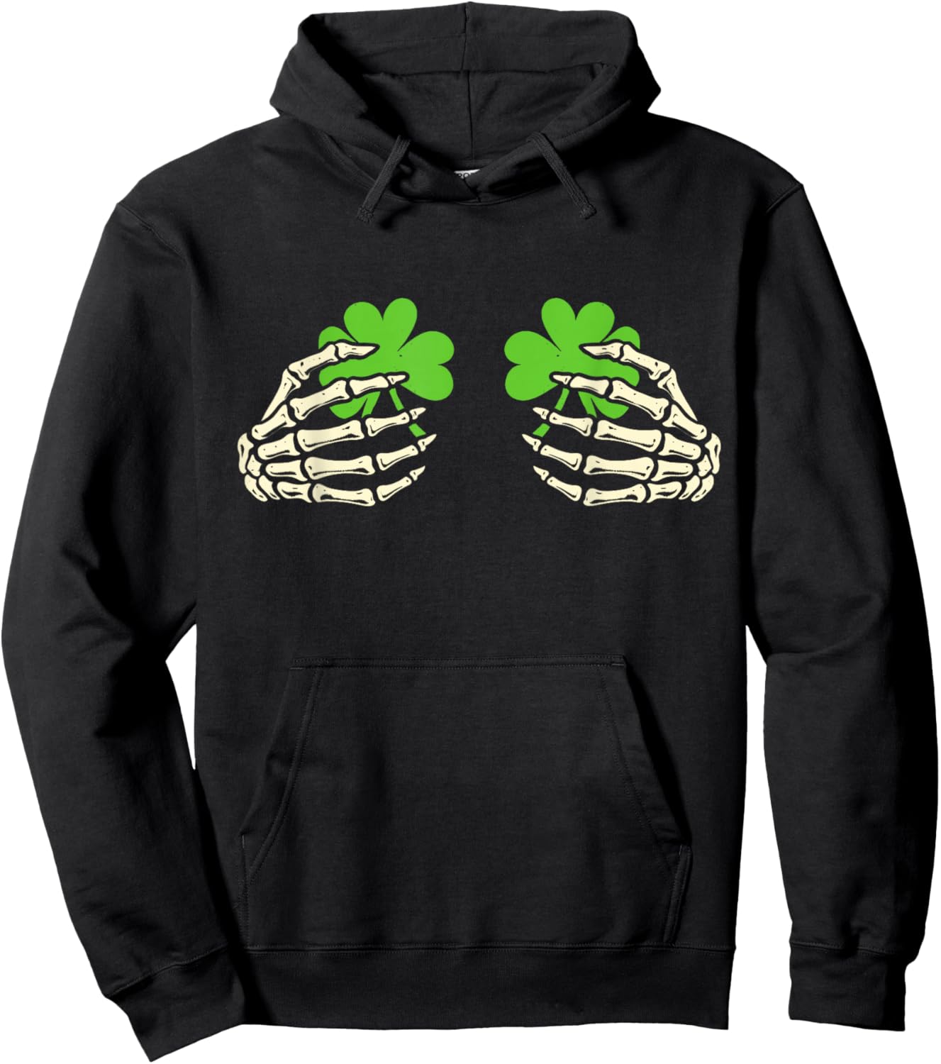 Skeleton Hands with Lucky Shamrock Funny Patrick's Day Women Hoodie - Hoodie | Black