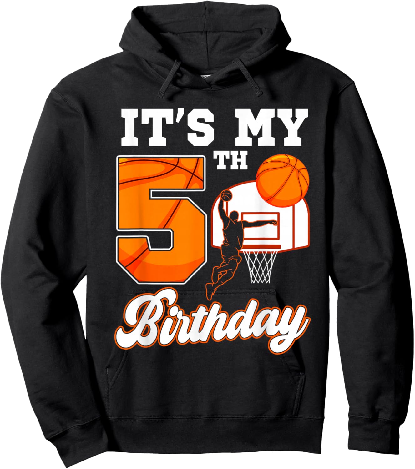 It's My 5th Birthday Basketball Theme 5 Year Old Boy Bday Hoodie - Hoodie | Black