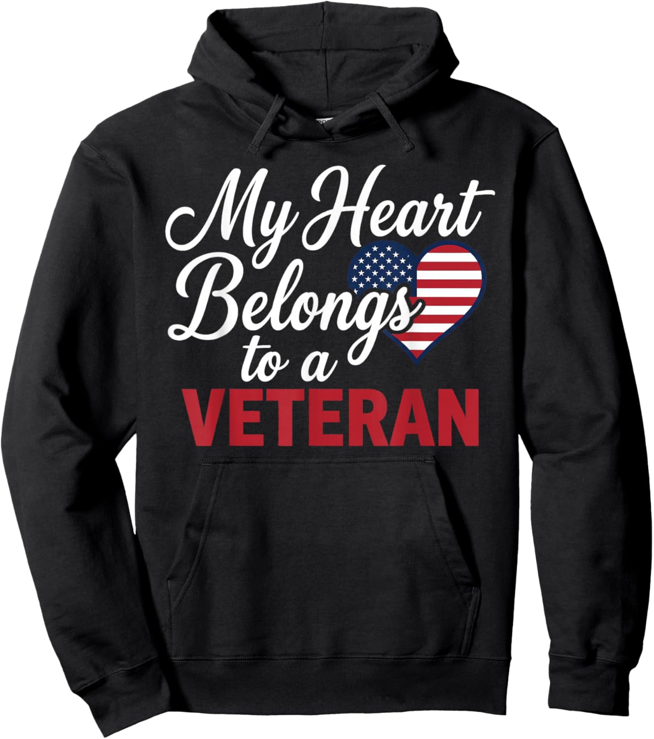 My Heart Belongs to a Veteran Heart Flag Military Valentine Hoodie - Hoodie | Black