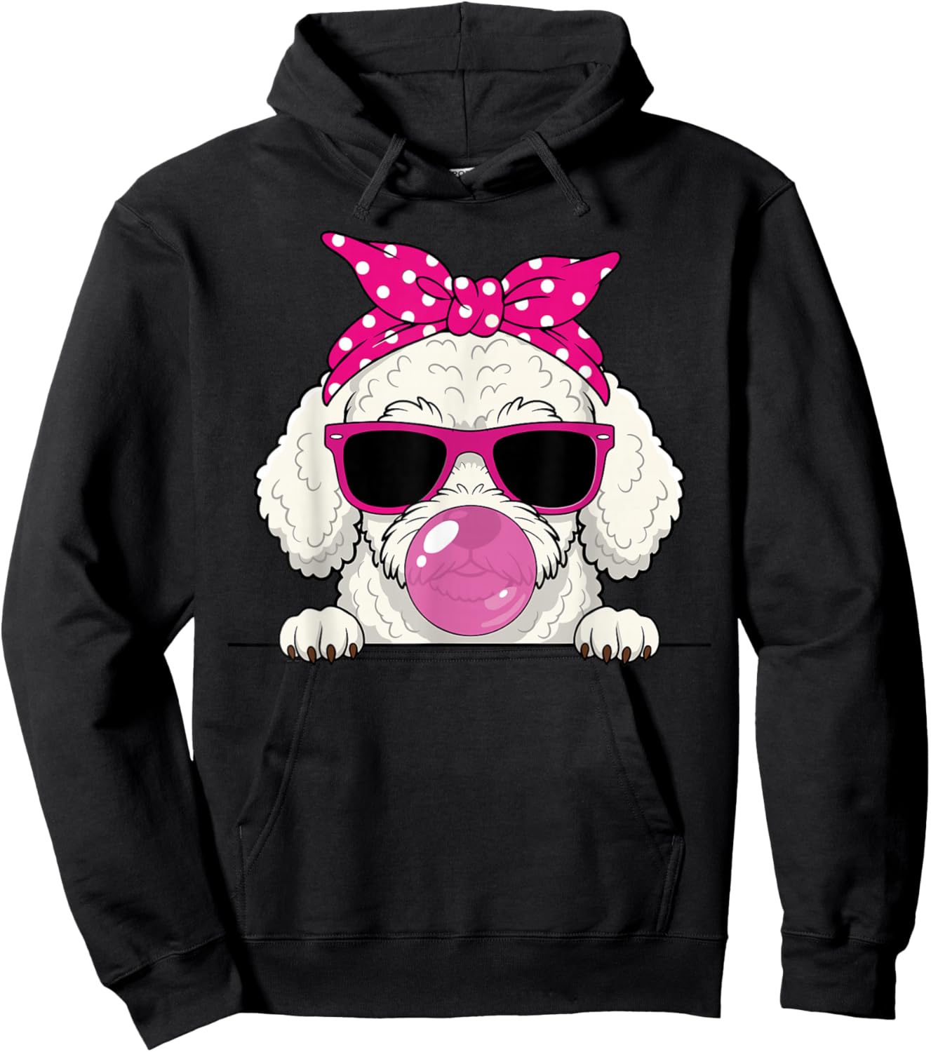 Poodle Dog Kawaii Girl Pink Bandana Funny Poodle Gum Hoodie - Hoodie | Black