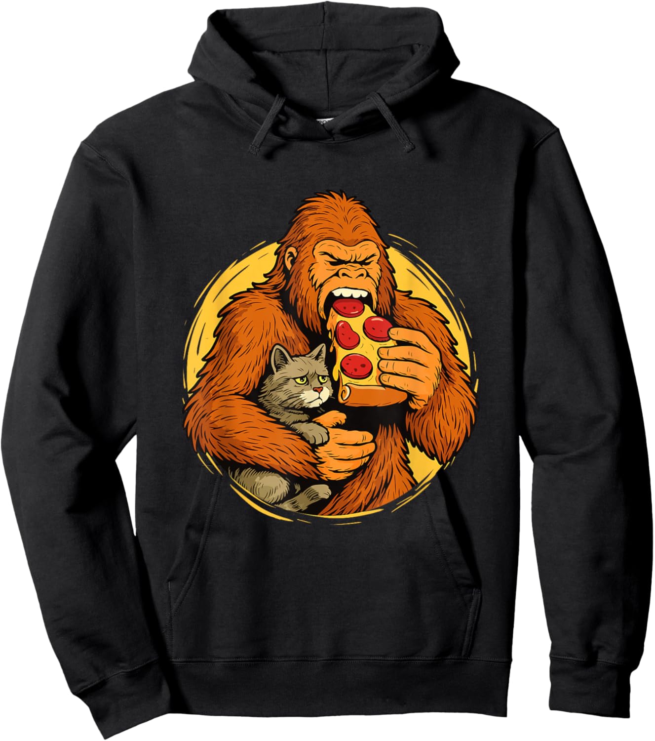 Bigfoot Eating Pizza - Italian Food Lover Pizza Baker Hoodie - Hoodie | Black