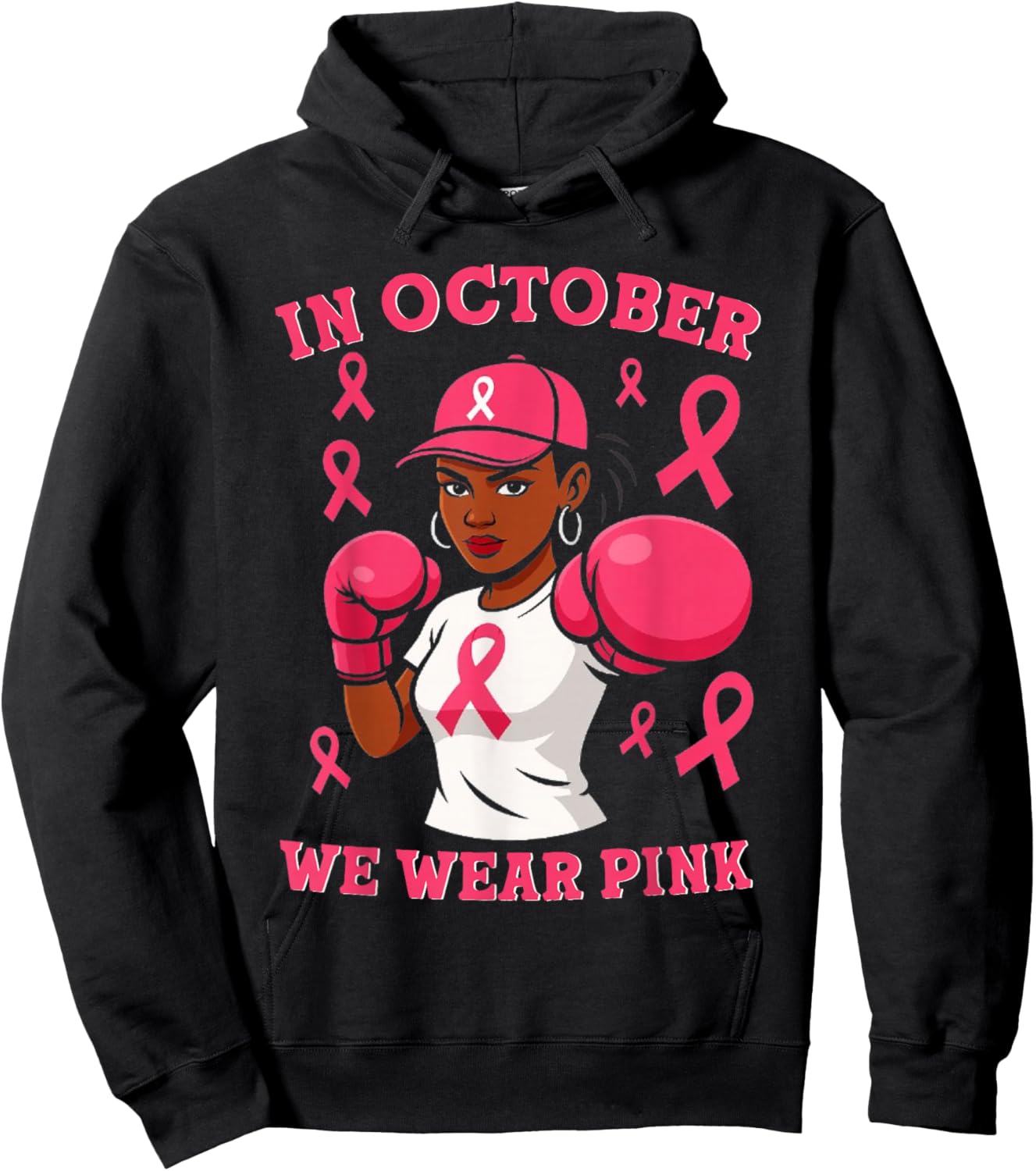 Black African American in October We Wear Pink Breast Cancer Hoodie - Hoodie | Black