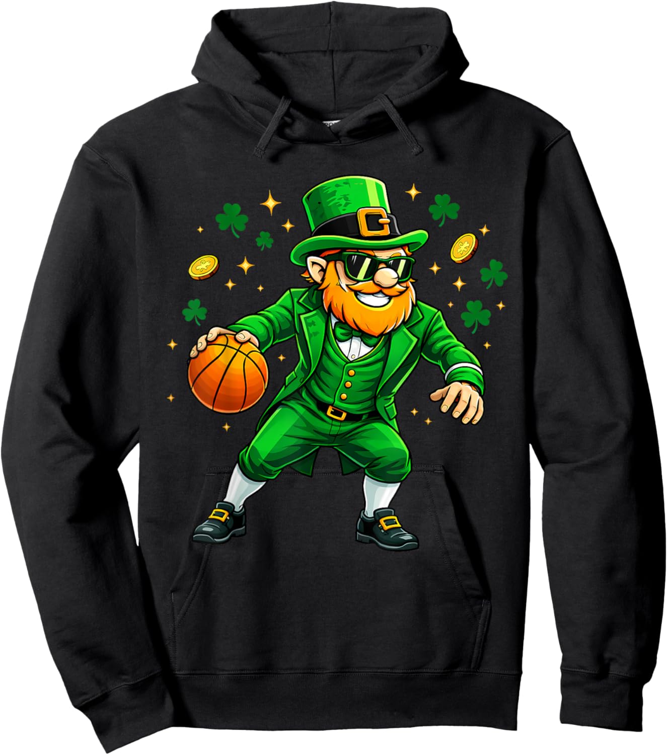 Leprechaun Play Basketball Funny St Patrick's Day Men Boys Hoodie - Hoodie | Black