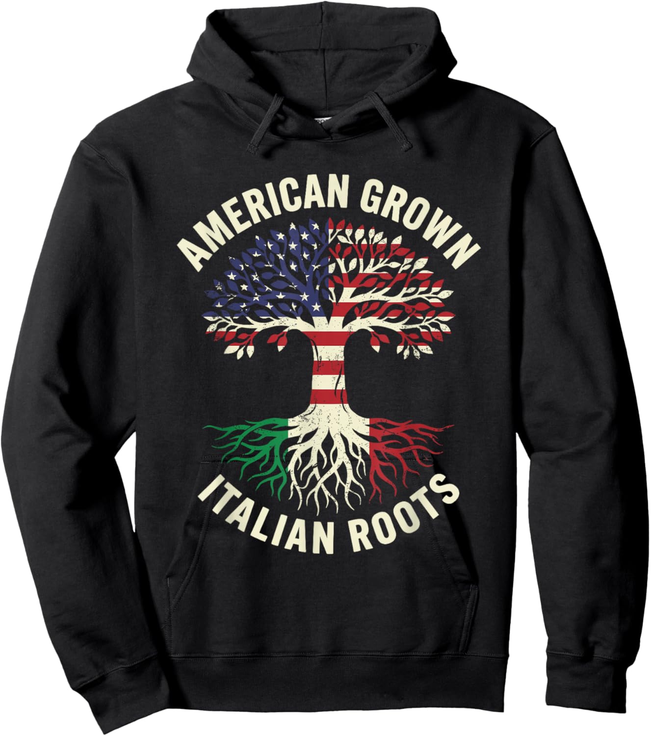 American Grown Italian Roots Patriotic Tree Hoodie - Hoodie | Black