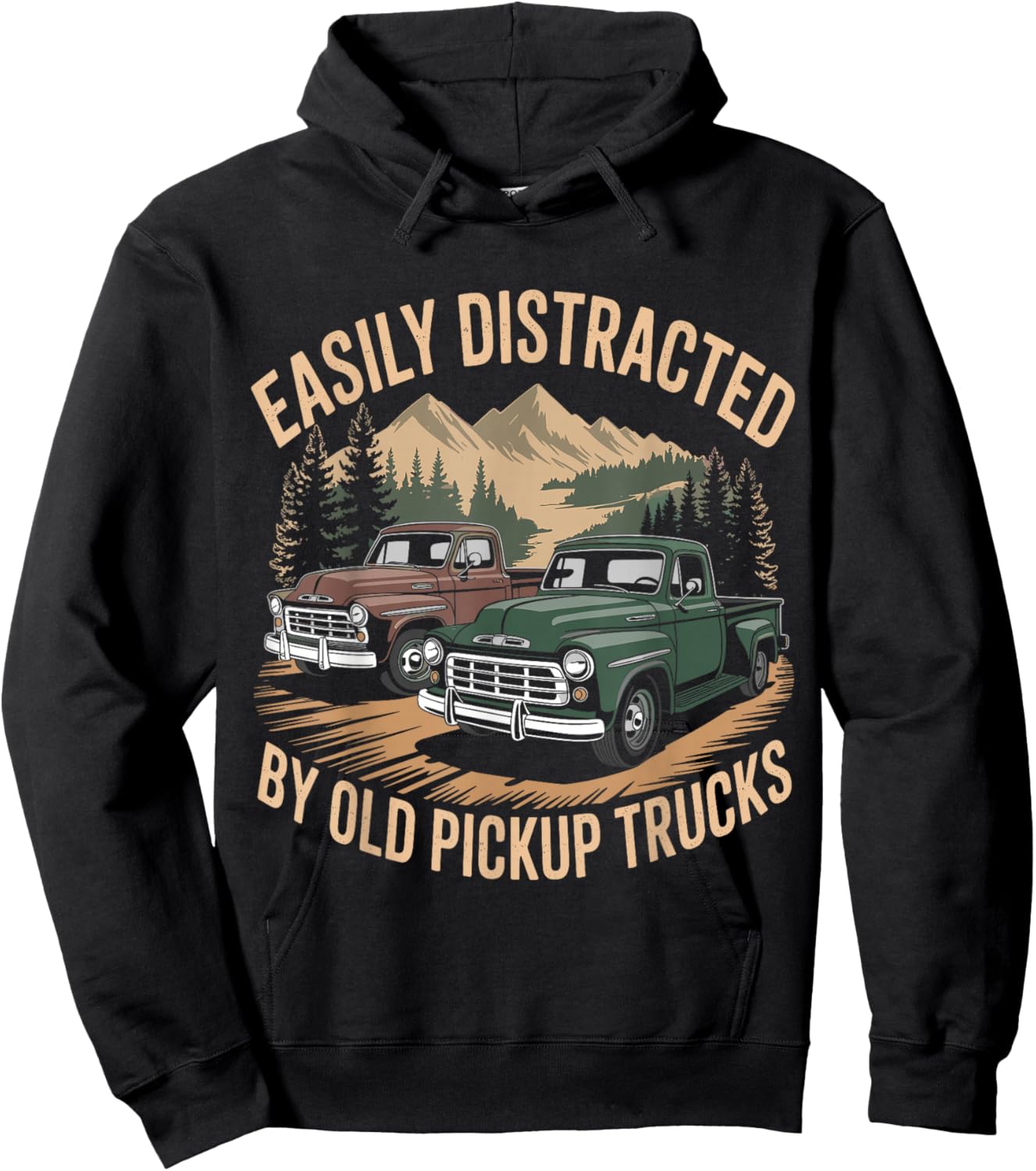 Easily Distracted by Old Pickup Trucks Funny Trucker Hoodie - Hoodie | Black