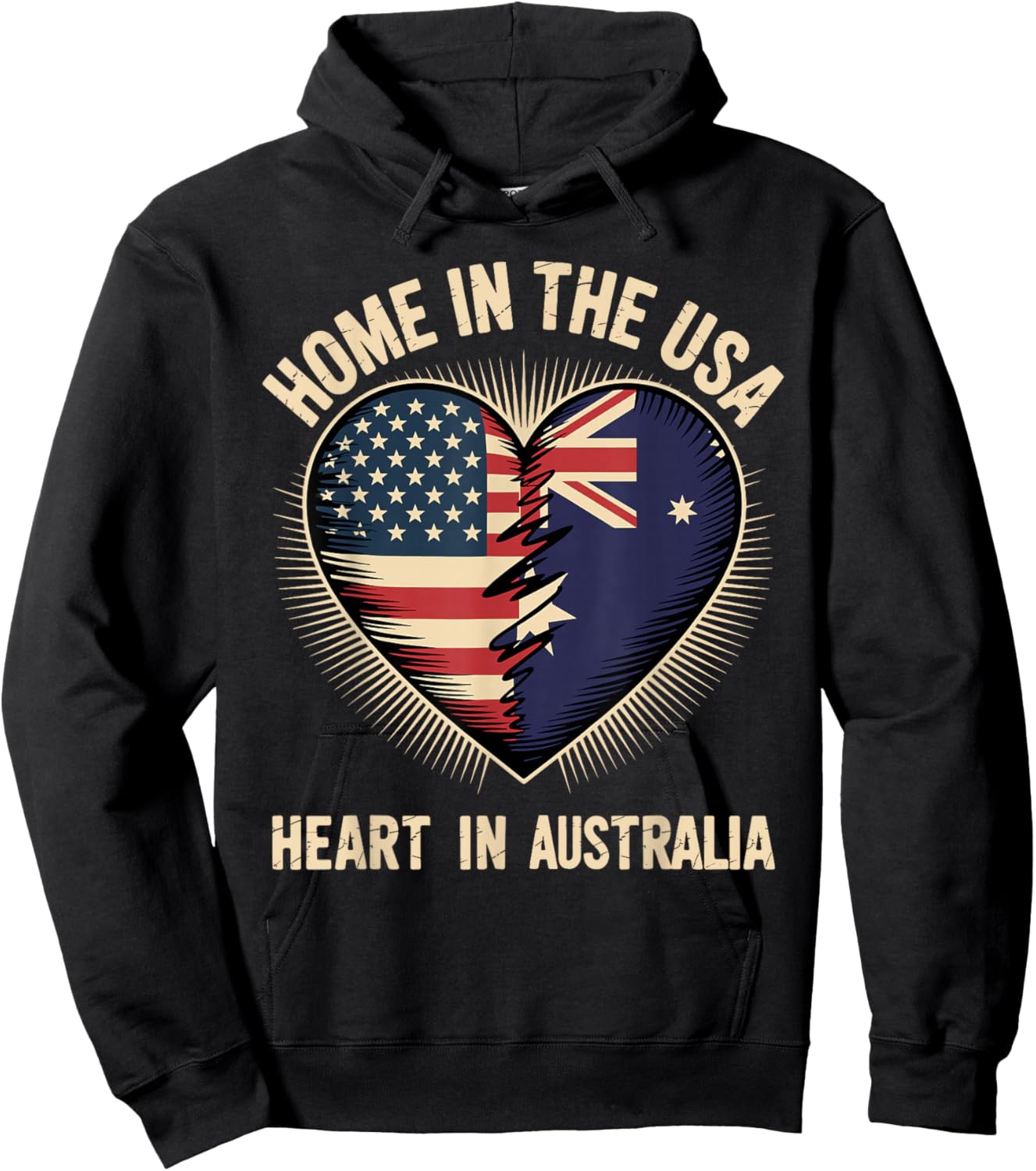 Home in The USA Heart in Australia American Australian Hoodie - Hoodie | Black