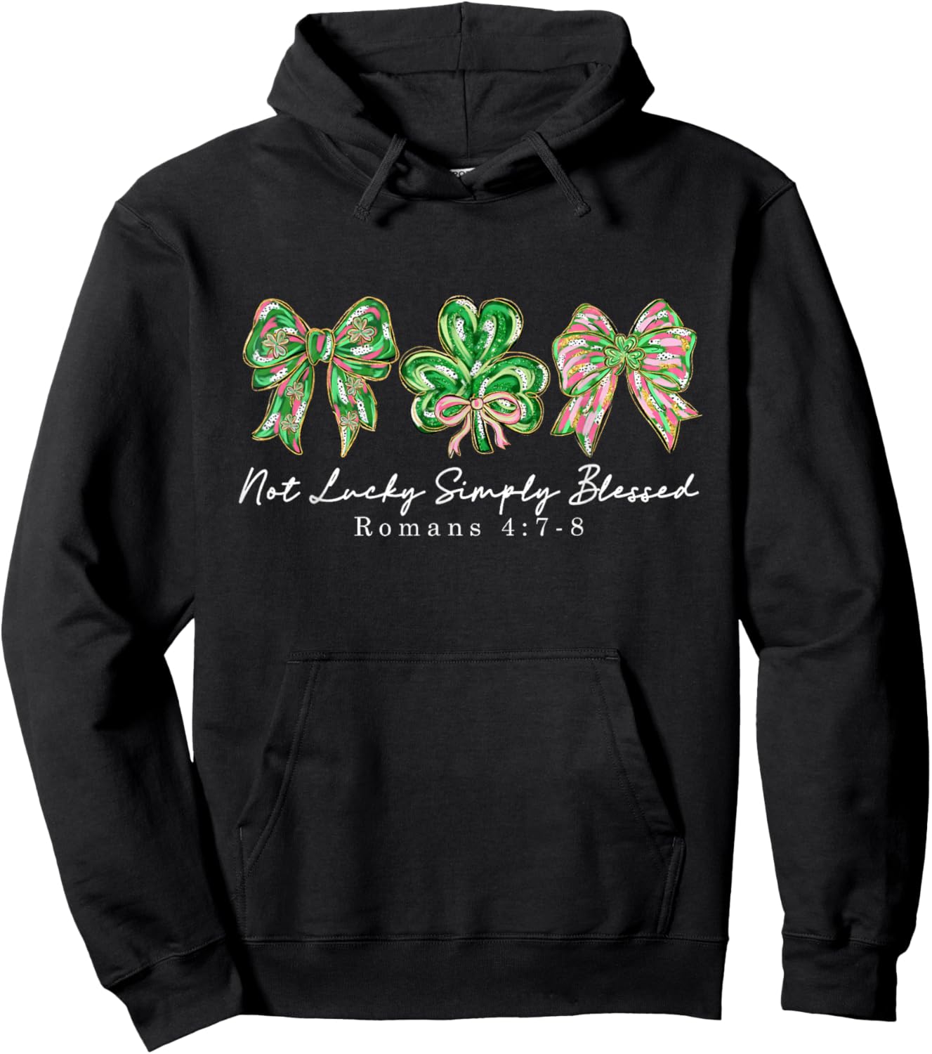 Not Lucky Simply Blessed Retro Coquette St Patrick's Day Hoodie - Hoodie | Black