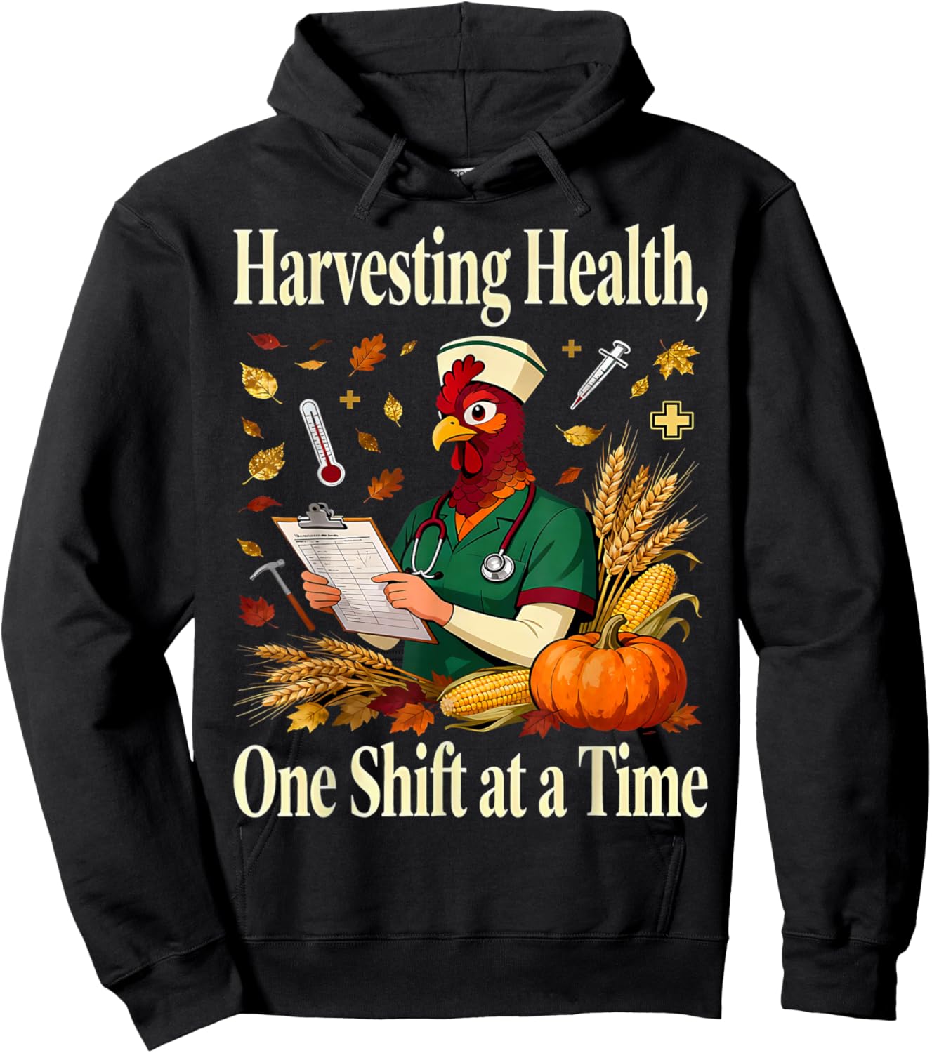 Fall ER Turkey Nursing Harvesting Health Nurse Thanksgiving Hoodie - Hoodie | Black
