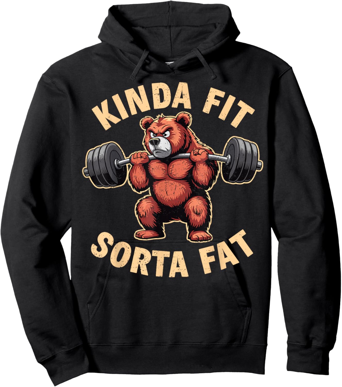 Kinda Fit Sorta Fat Funny Gym Bear Weightlifting Workout Hoodie - Hoodie | Black