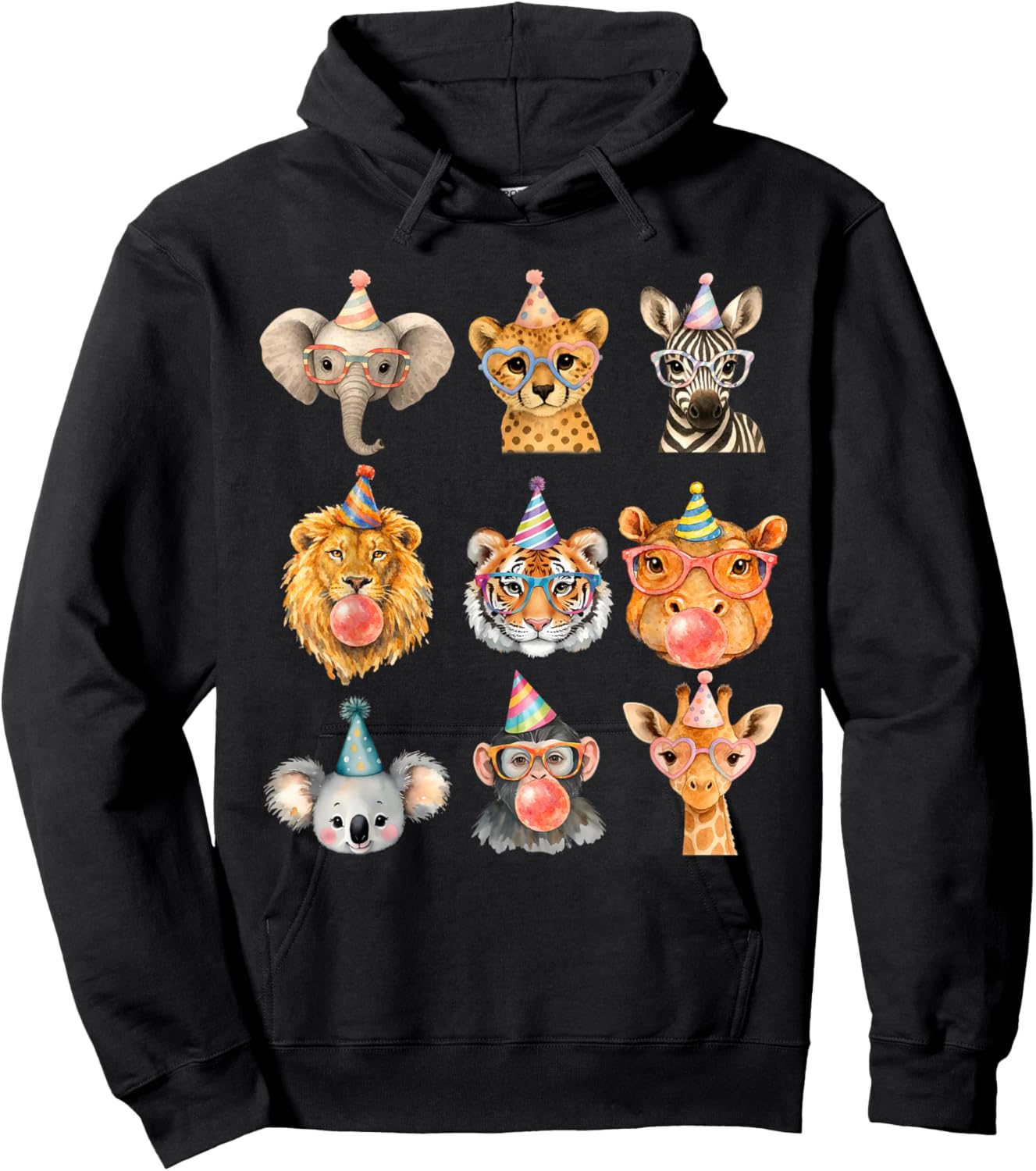 Cute Party Animals Birthday Wildlife Zoo Boys Girls Kids Hoodie - Hoodie | Black