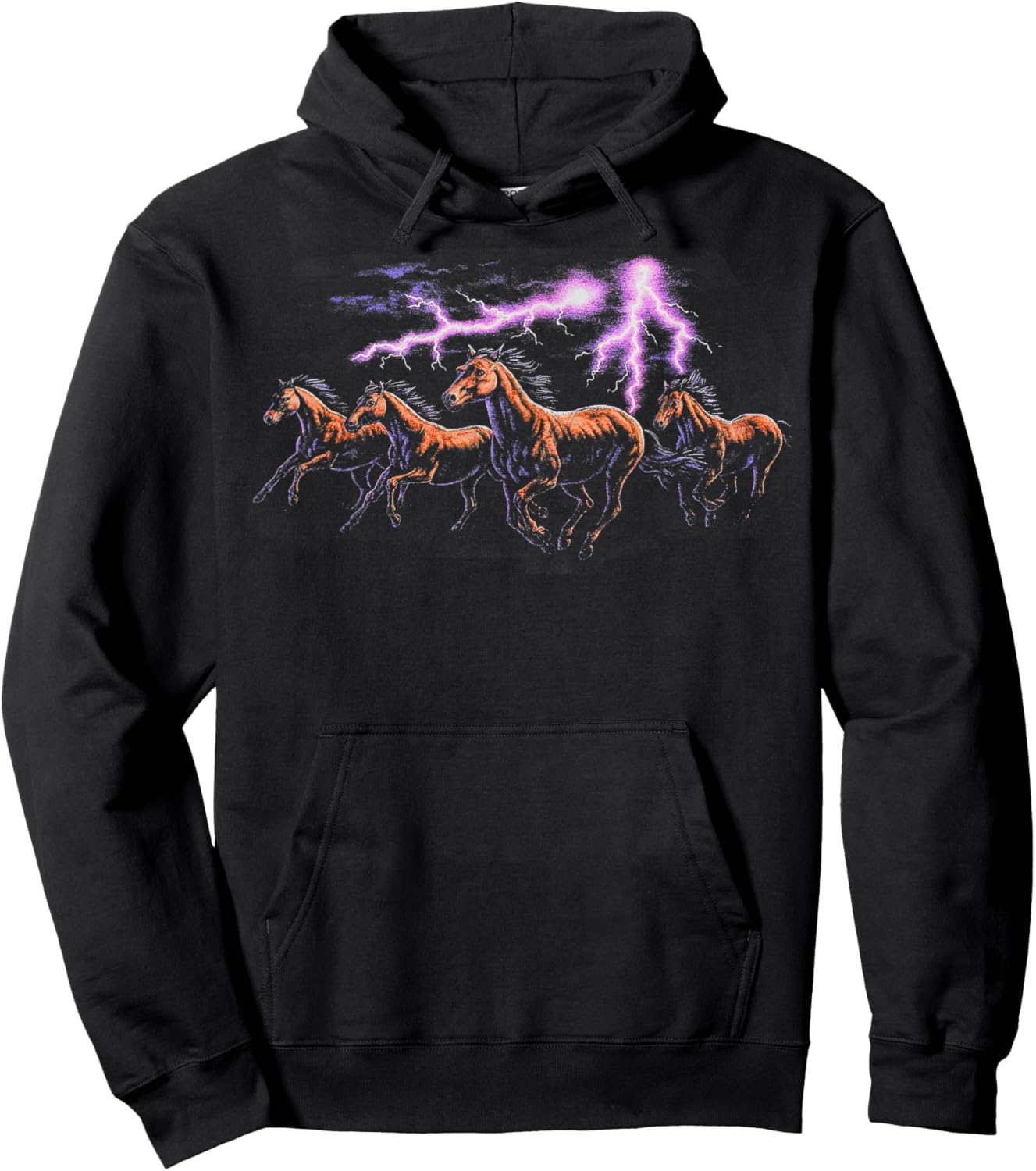 Vintage Lightning Horses 90s Nature Wild West Aesthetic Hoodie - Hoodie | Black