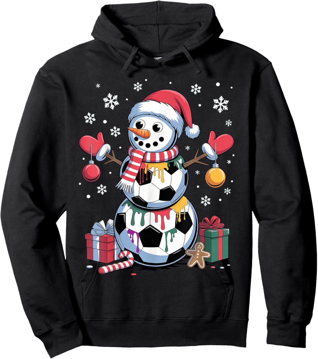 Soccer Christmas Snowman Ice Cream Dripping Soccer Drip Hoodie - Hoodie | Black