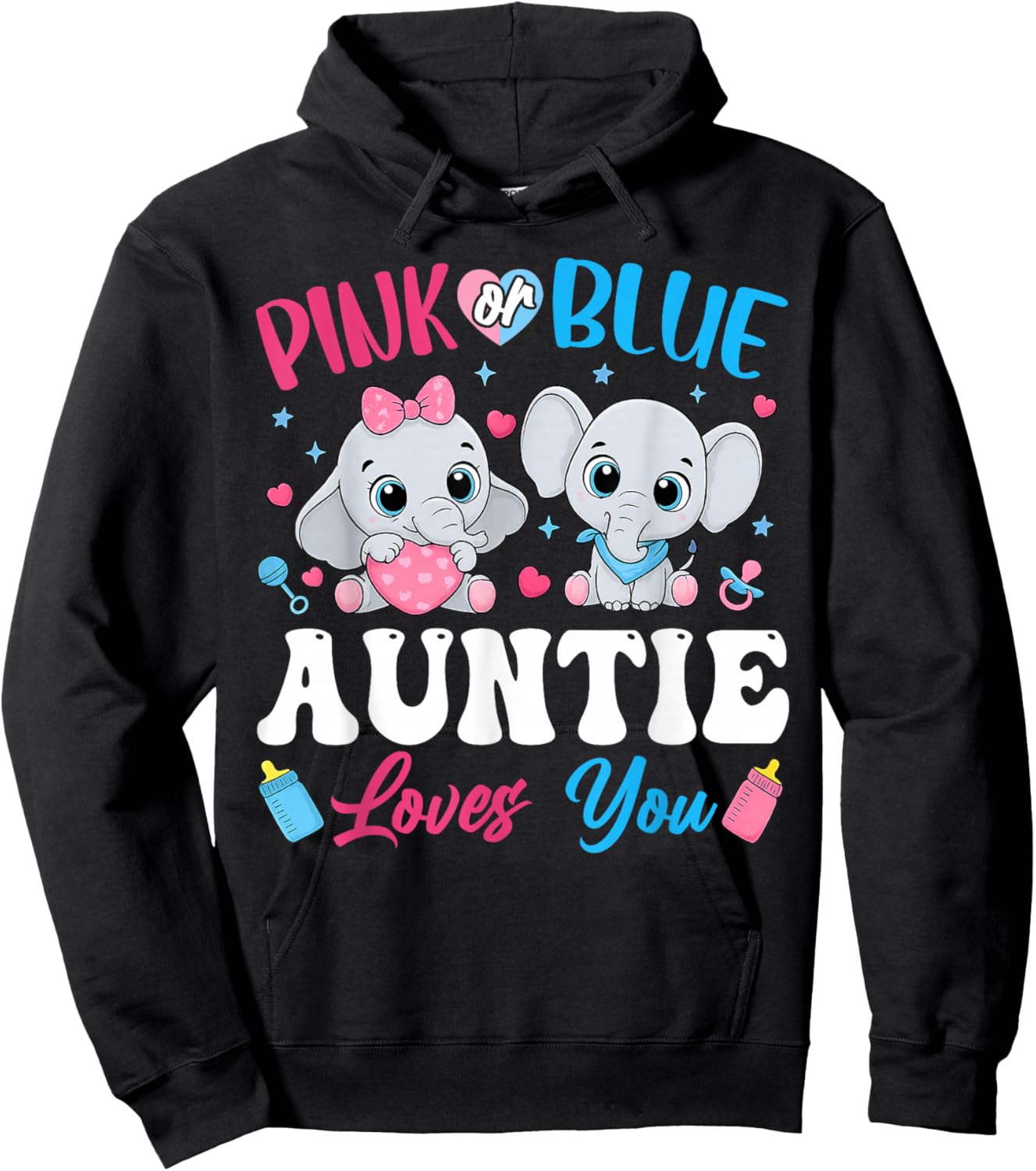 Pink or Blue Auntie Loves You Gender Reveal Elephant Hoodie - Hoodie | Black