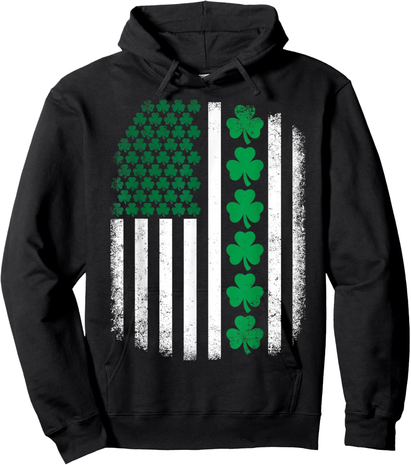 US American Flag with Clover Shamrocks for St Patricks Day Hoodie - Hoodie | Black