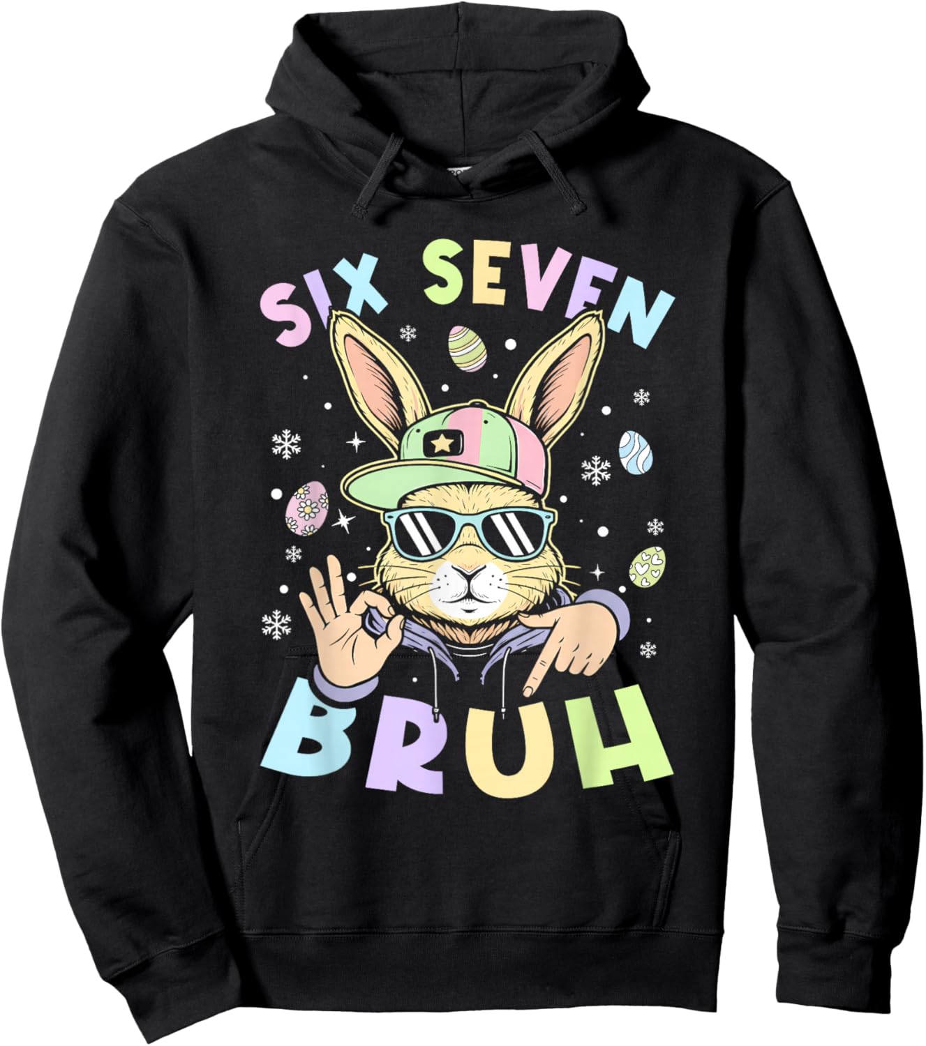67 Six Seven Bruh Cute Bunny with Sunglasses Easter Day Hoodie - Hoodie | Black