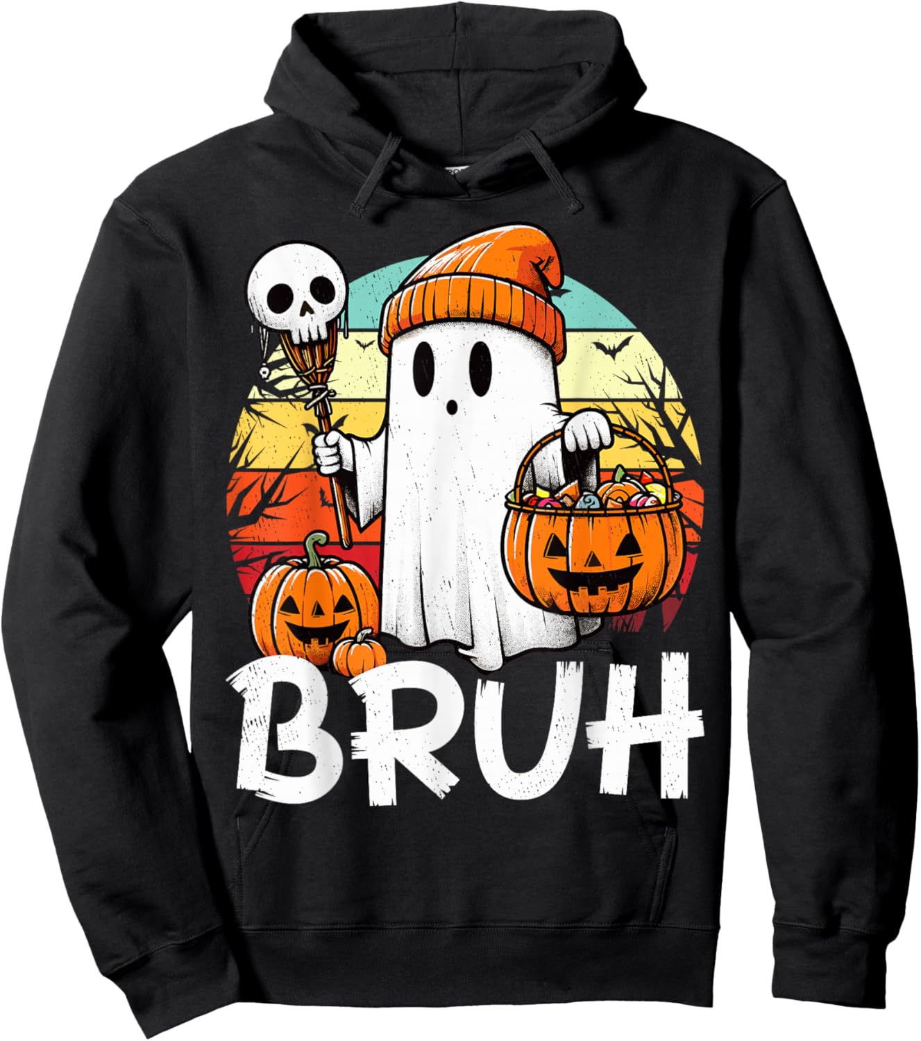 Bruh Ghost Funny Halloween Boo Spooky Halloween Bruh Ghost Hoodie - Hoodie | Black