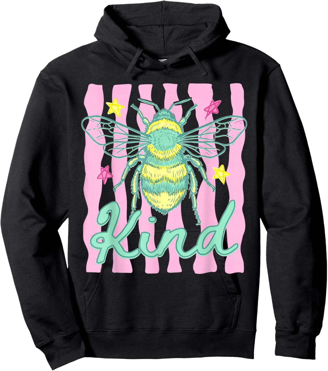 Striped Bee Kind Cute Bees Be Kind Positive Quote Summer Hoodie - Hoodie | Black