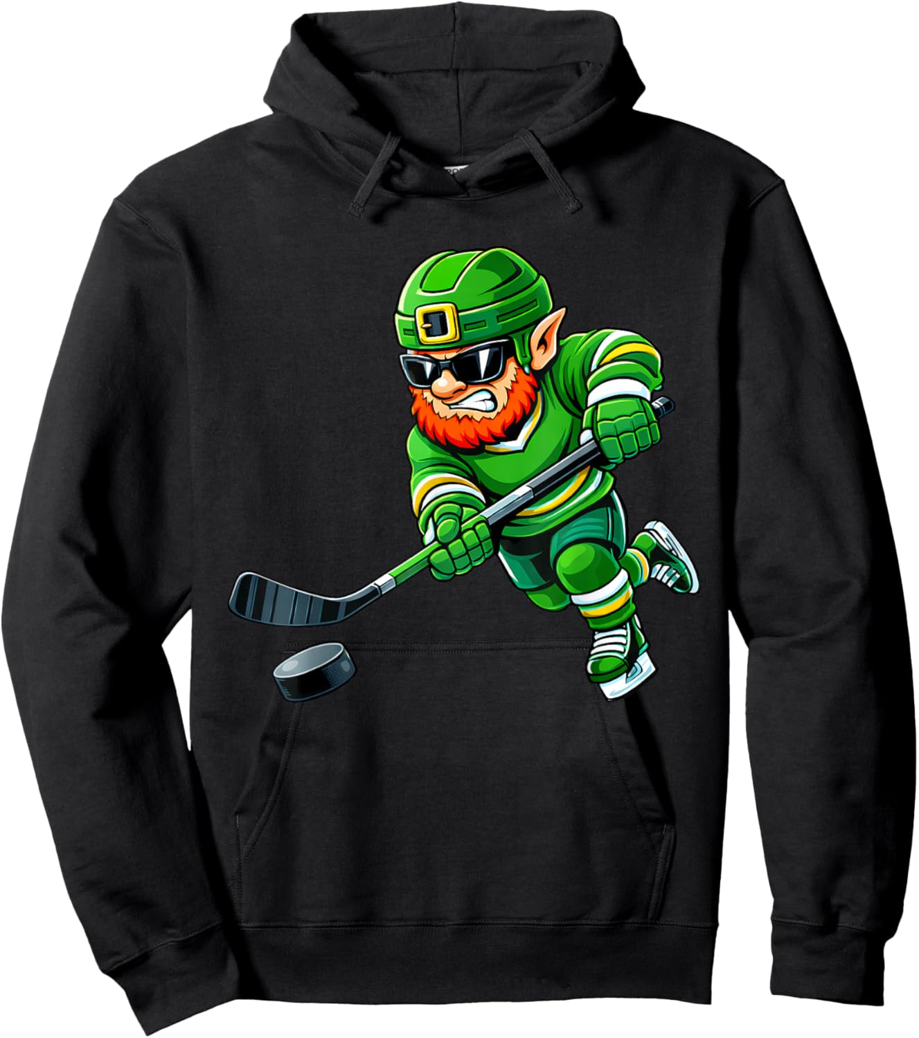 Ice Hockey St Patricks Day Boys Kids Sport Green Leprechaun Hoodie - Hoodie | Black