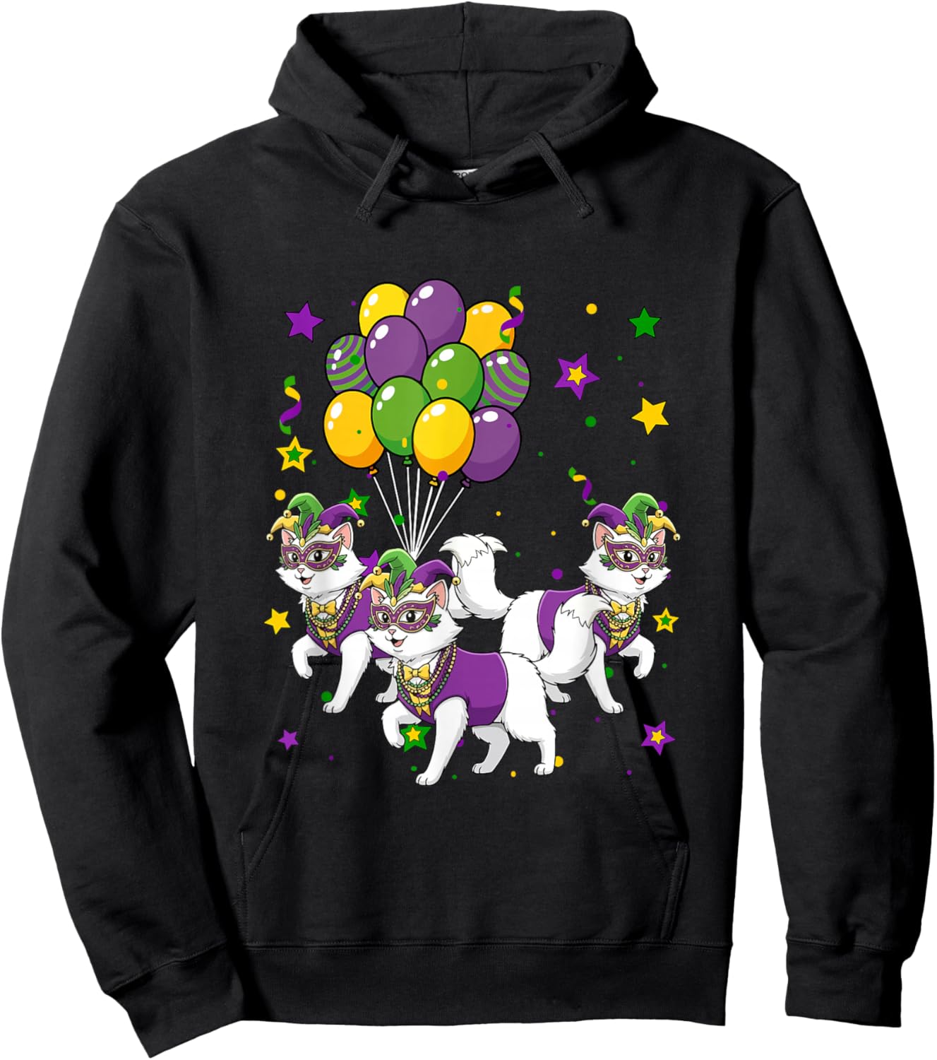 Three Cute Cats Masked Jester Hat Mardi Gras Parades Hoodie - Hoodie | Black