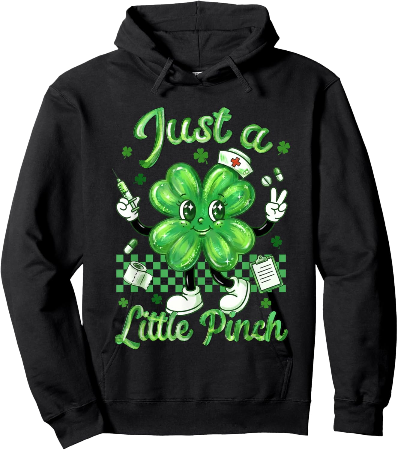 Just A-Little Pinch Nursing St Patricks Day Nurse Shamrock Hoodie - Hoodie | Black