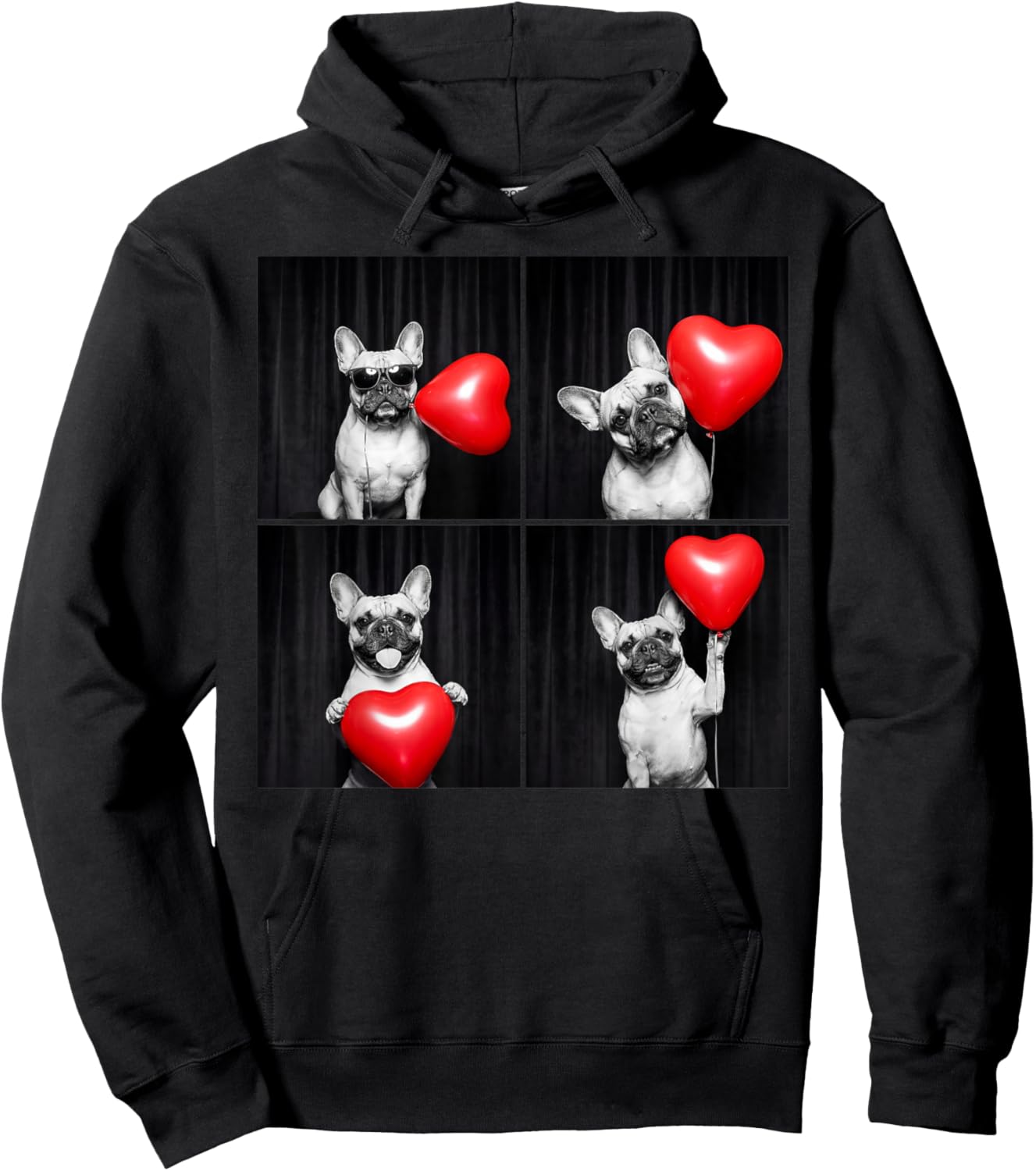 French Bulldog Photobooth Frenchie Dog Valentines Design Hoodie - Hoodie | Black
