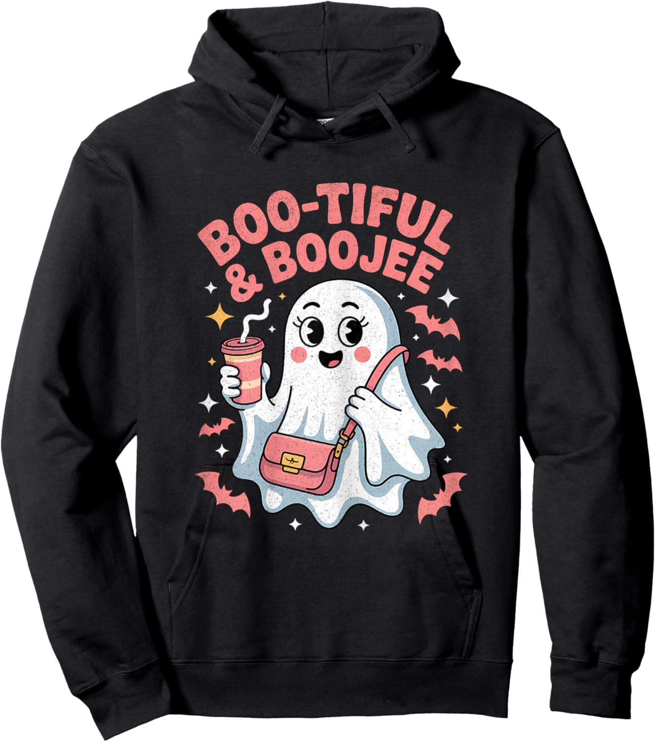 Funny Cute Boo Spooky Season Vintage Halloween Women Hoodie - Hoodie | Black