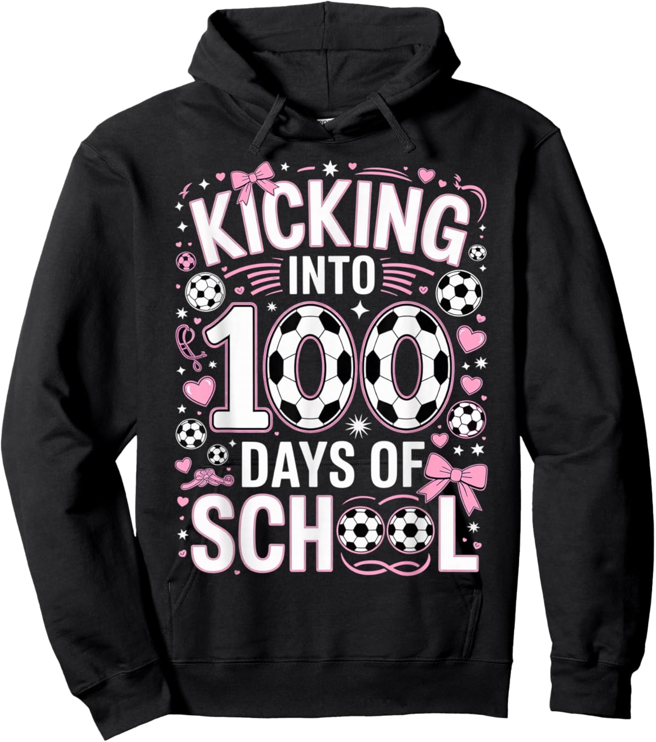 100 Days of School Girls Soccer Coquette Bow Pink Teacher Hoodie - Hoodie | Black