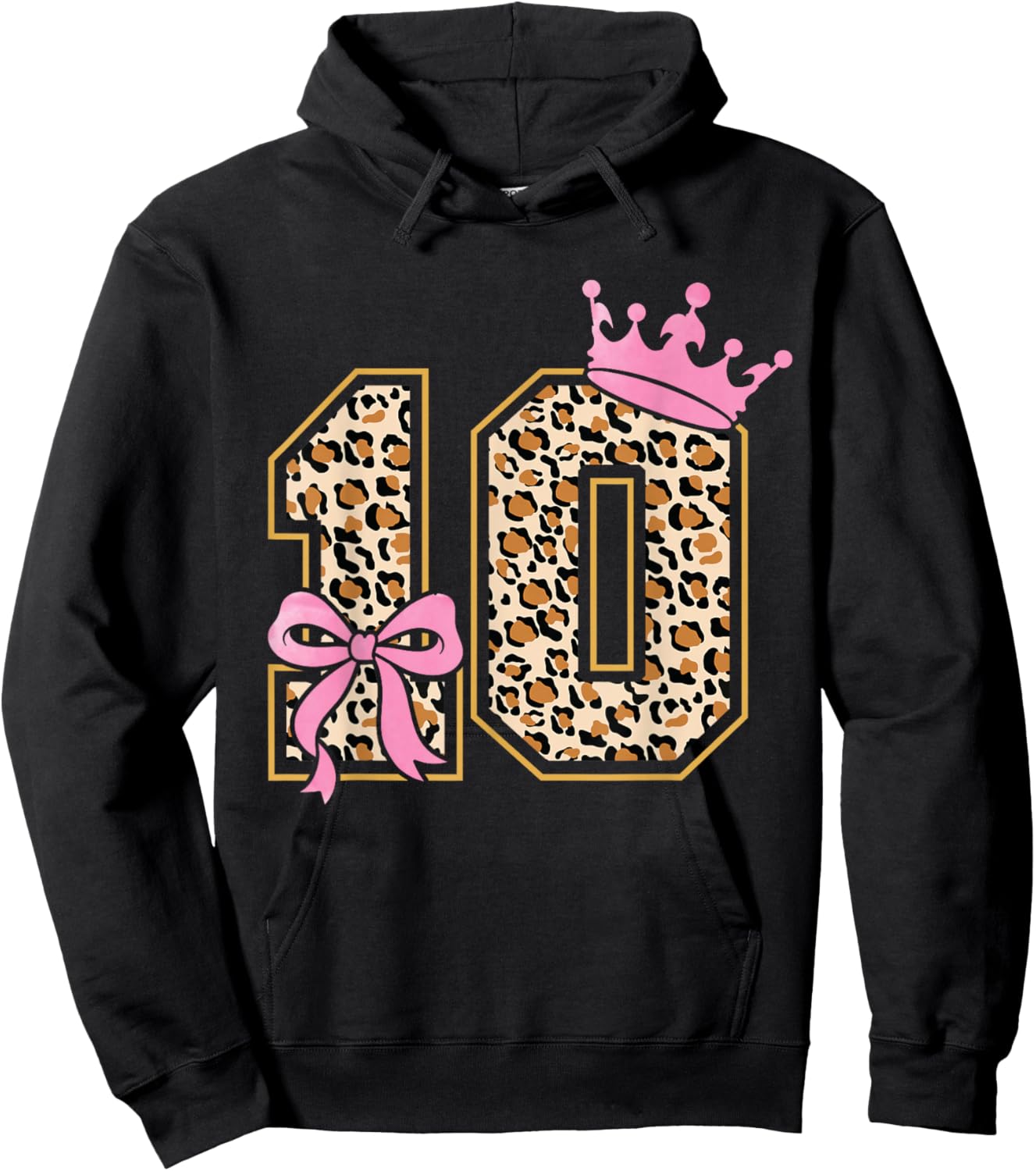 10th Birthday Girl Pink Coquette Bow Leopard 10 Year Old Hoodie - Hoodie | Black