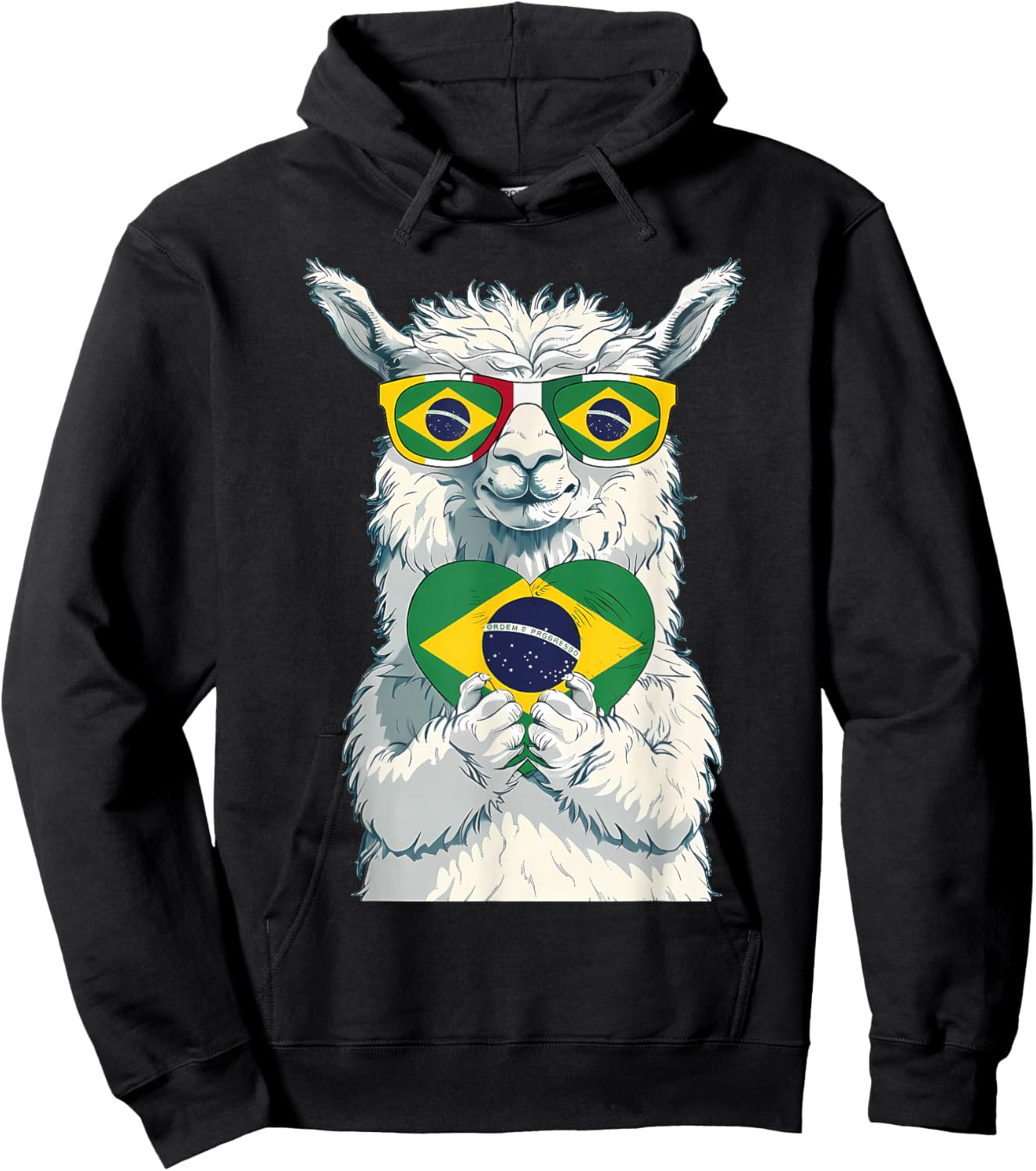Brasil Flag Llama Brazilian Alpaca Brasilian Roots Brazil Hoodie - Hoodie | Black